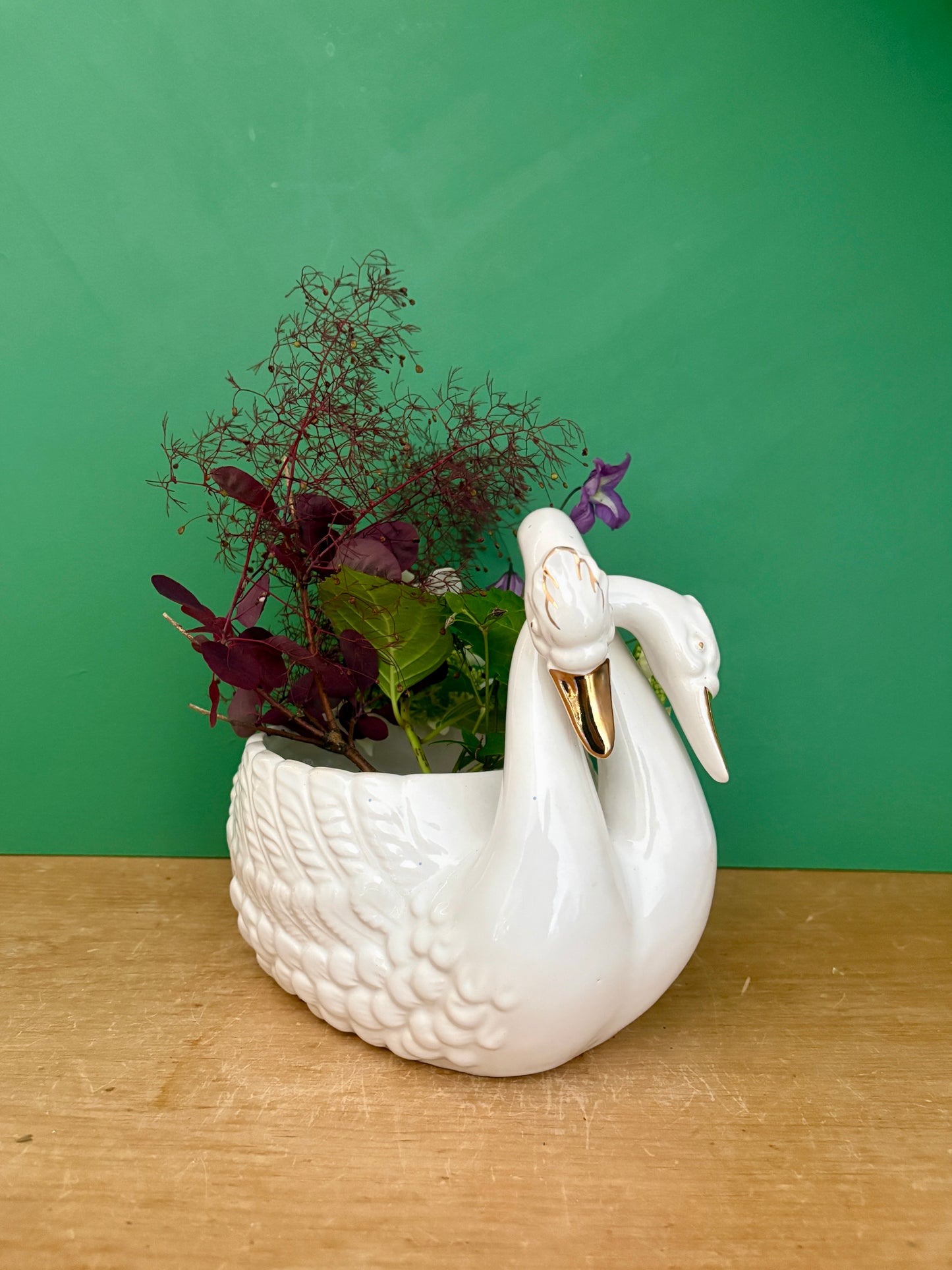 Cache pot cygne vintage en céramique