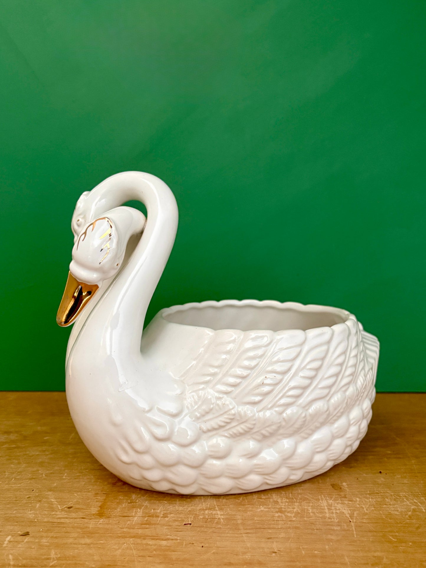 Cache pot cygne vintage en céramique