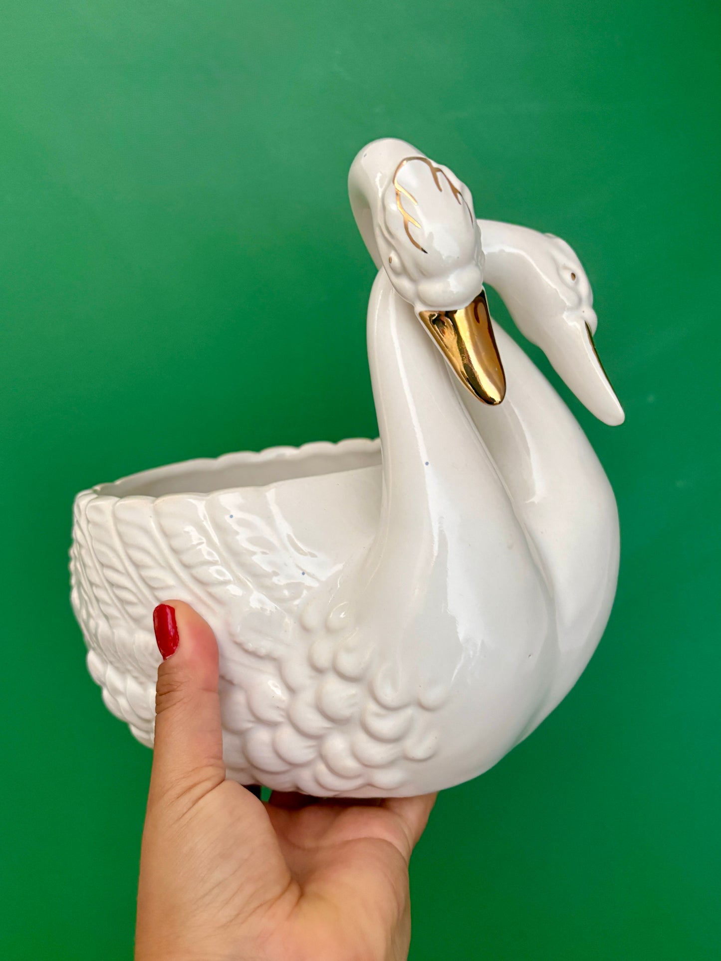 Cache pot cygne vintage en céramique