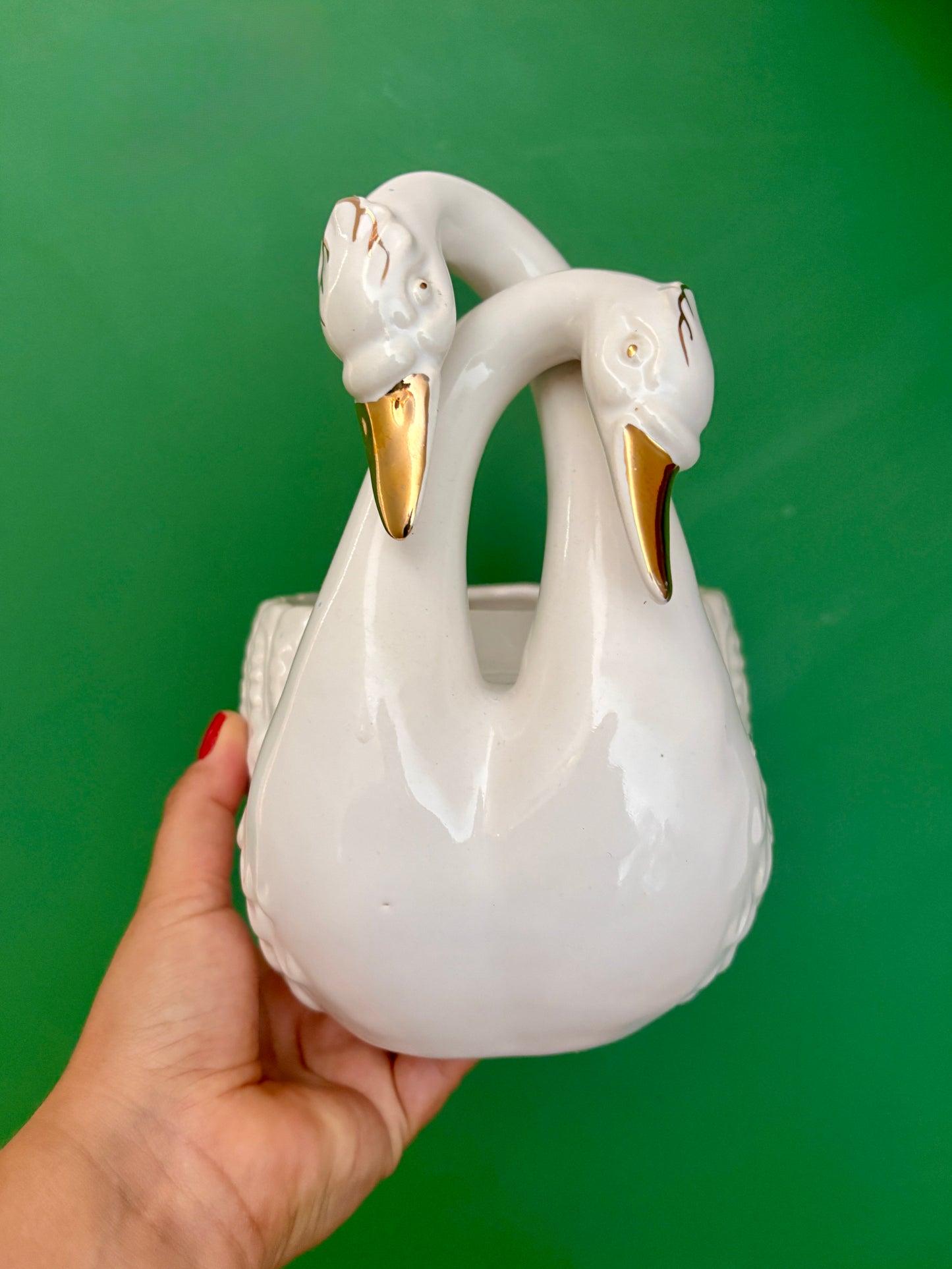 Cache pot cygne vintage en céramique