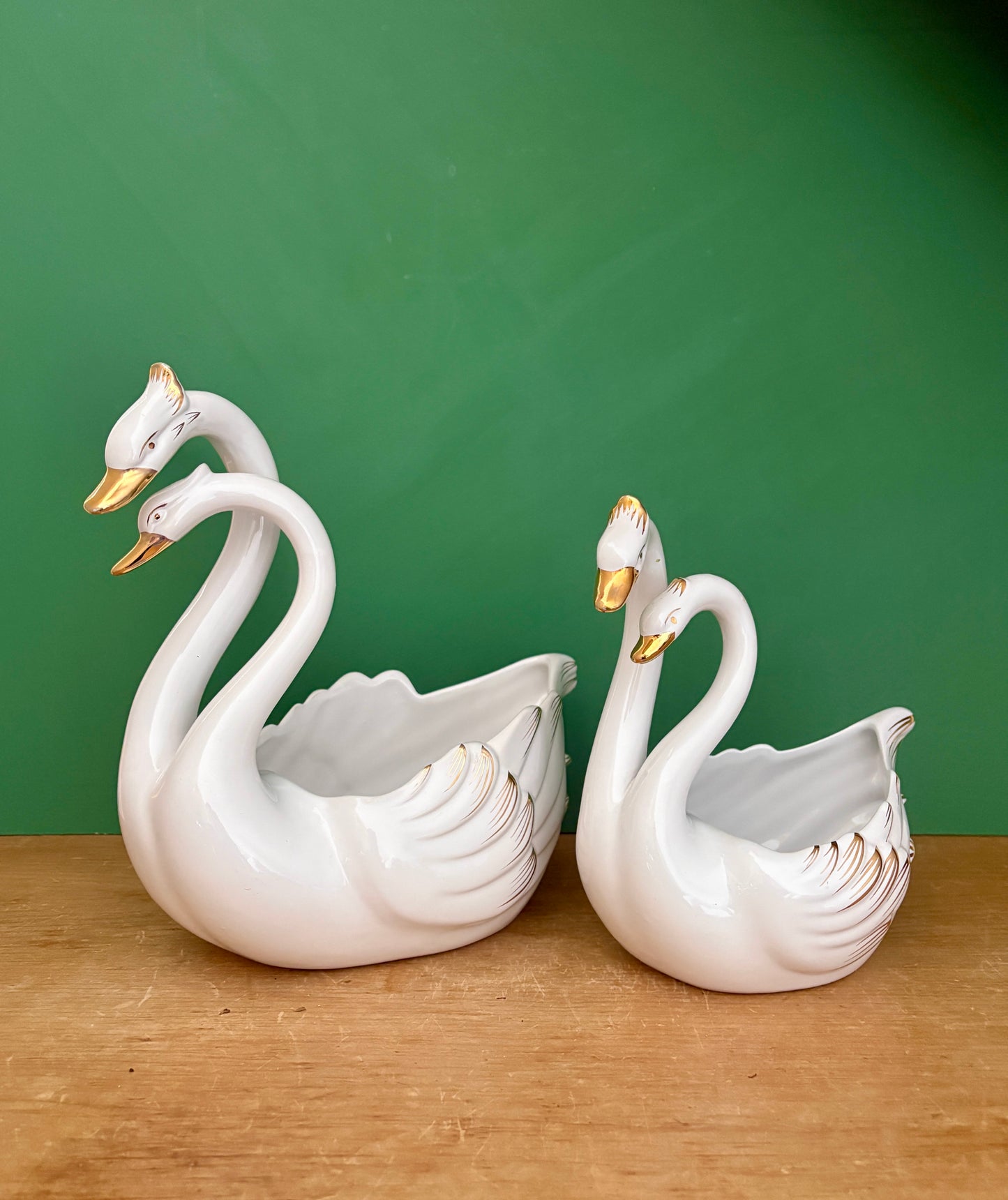 Duo de caches pots vintage - Cygnes en céramique