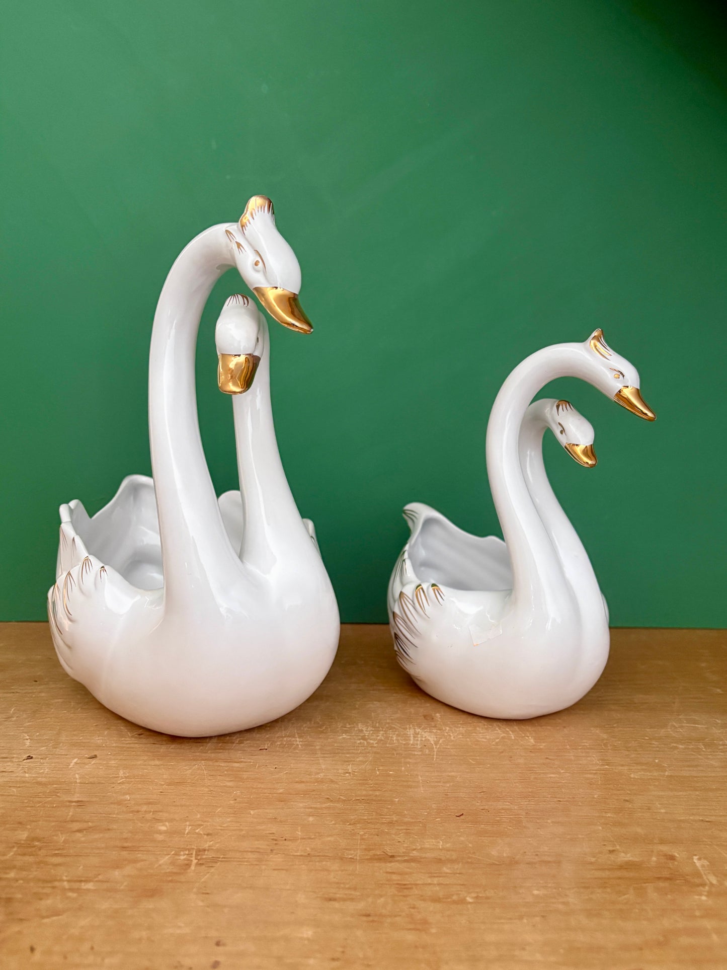 Duo de caches pots vintage - Cygnes en céramique