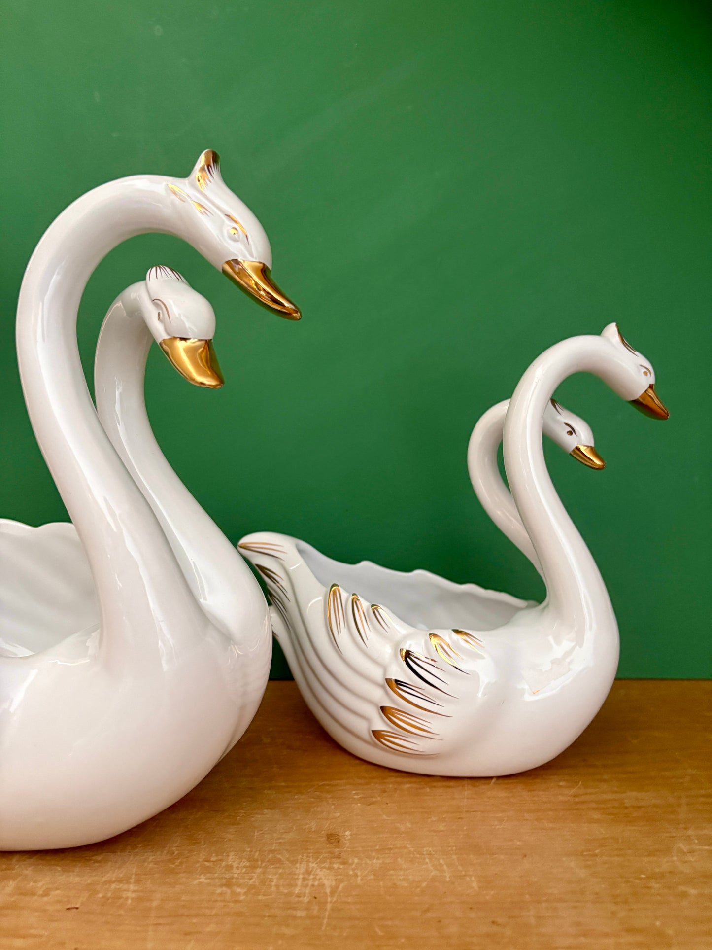 Duo de caches pots vintage - Cygnes en céramique