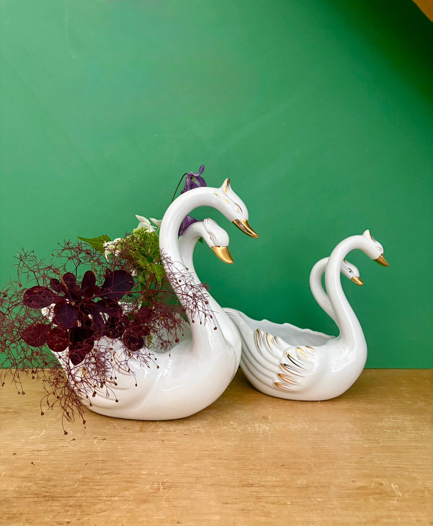 Duo de caches pots vintage - Cygnes en céramique