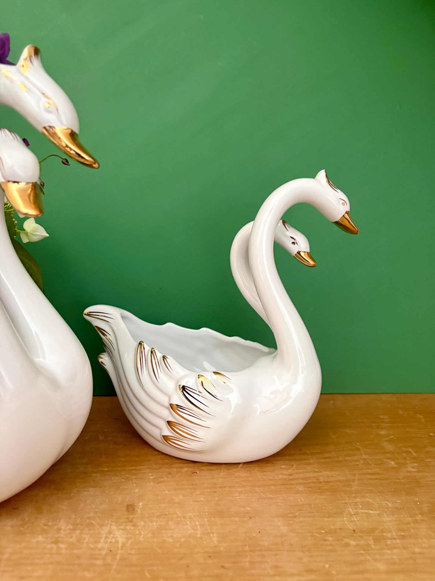 Duo de caches pots vintage - Cygnes en céramique