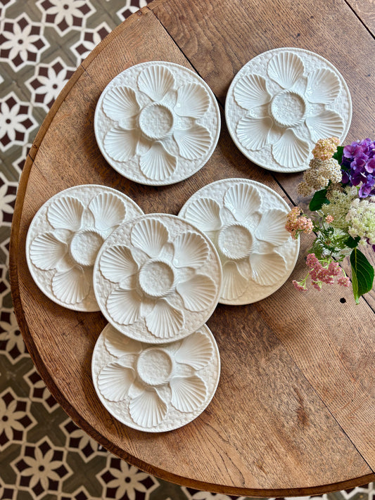 Lot de 6 assiettes à huîtres vintage en céramique blanche - Longchamp