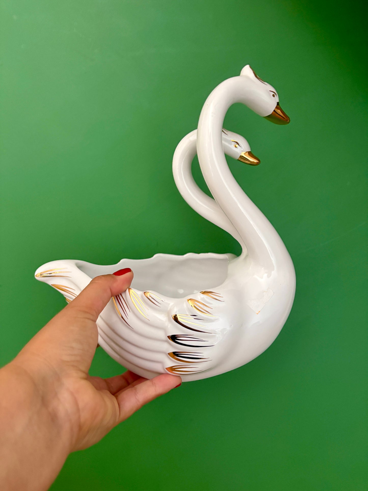 Duo de caches pots vintage - Cygnes en céramique