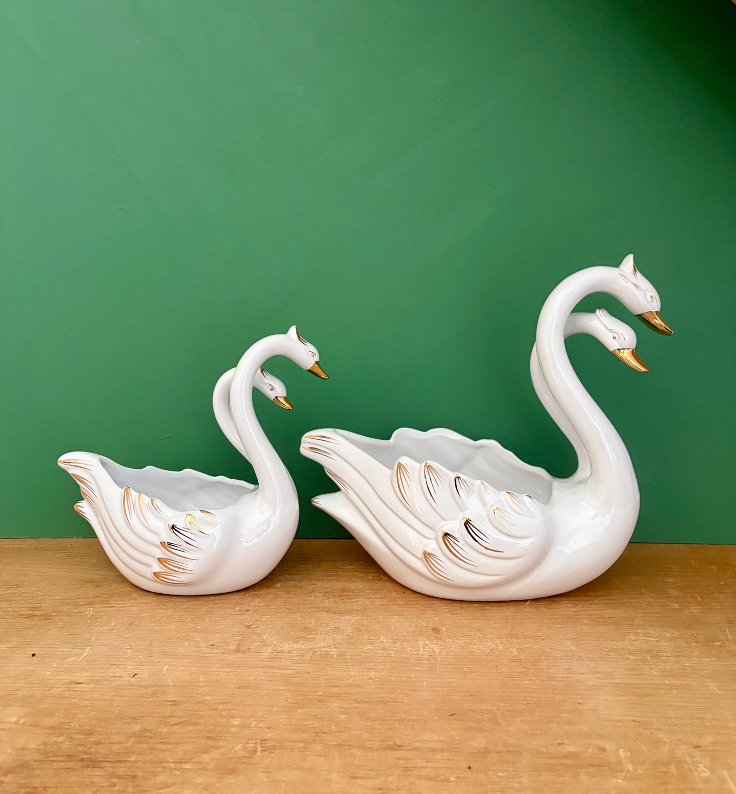 Duo de caches pots vintage - Cygnes en céramique