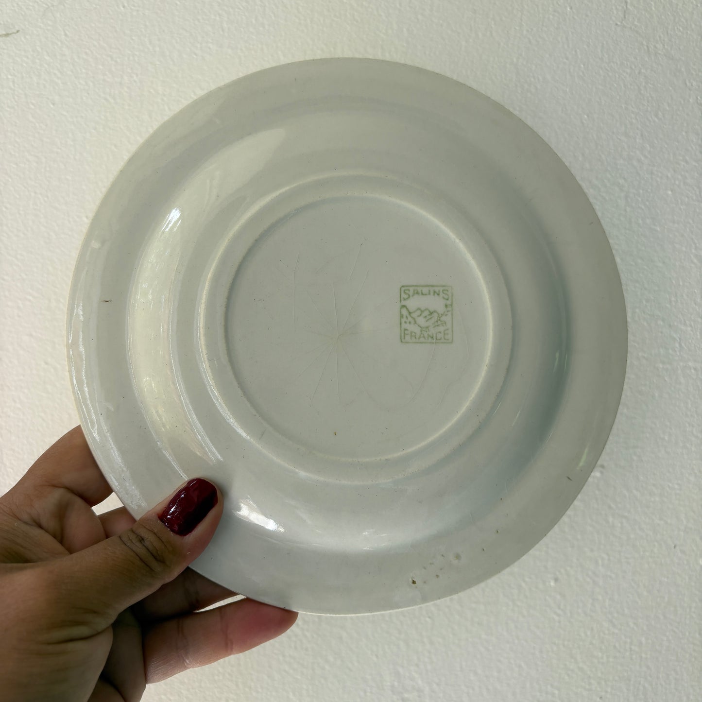 Lot de 10 assiettes vintage à dessert verts pâles et dorées - Salins