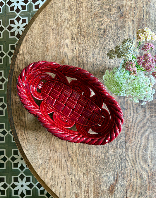 Corbeille vintage en céramique rouge