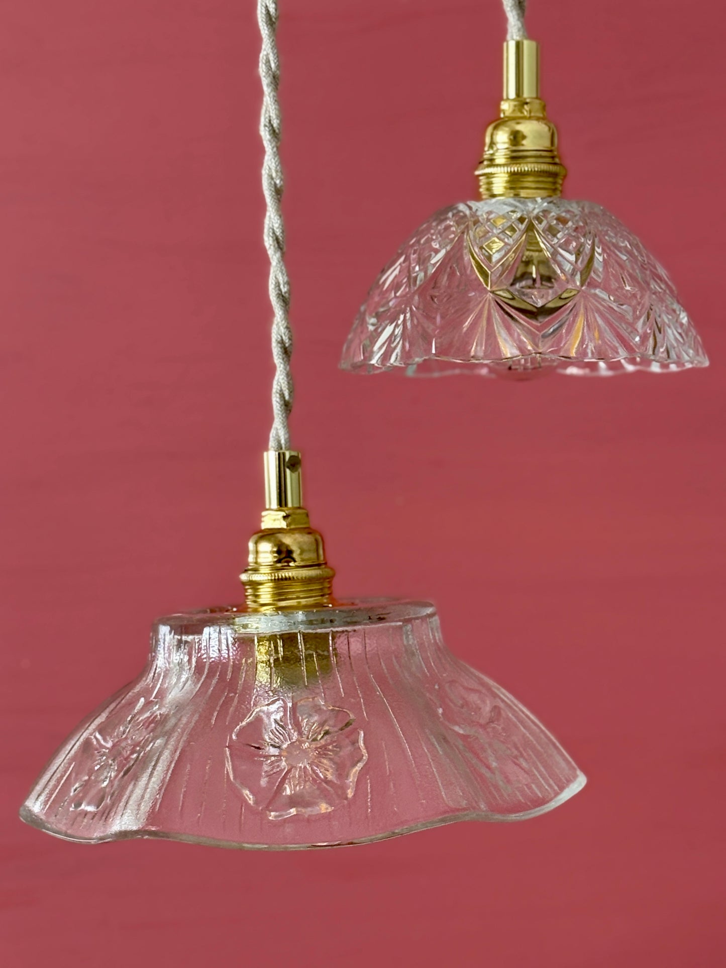 Suspension triple abat-jour vintage en verre - collection vaisselle