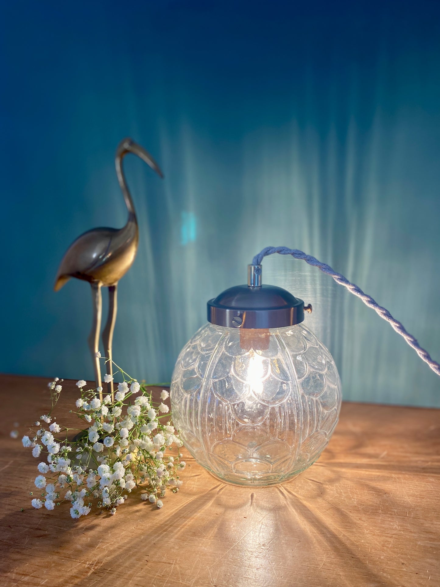 Baladeuse ou lampe à poser globe vintage art déco en verre