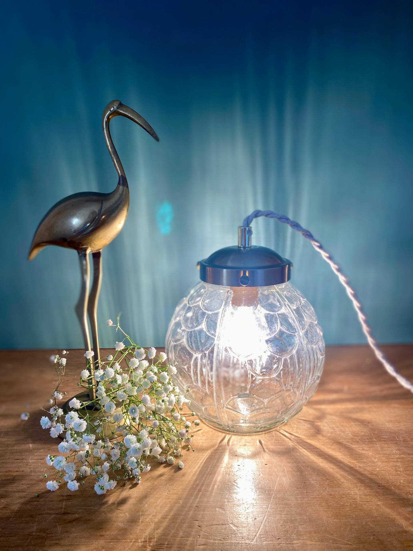 Baladeuse ou lampe à poser globe vintage art déco en verre