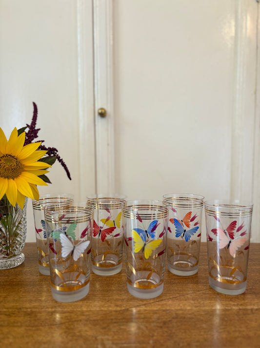 Lot de 6 verres vintage décors de papillons