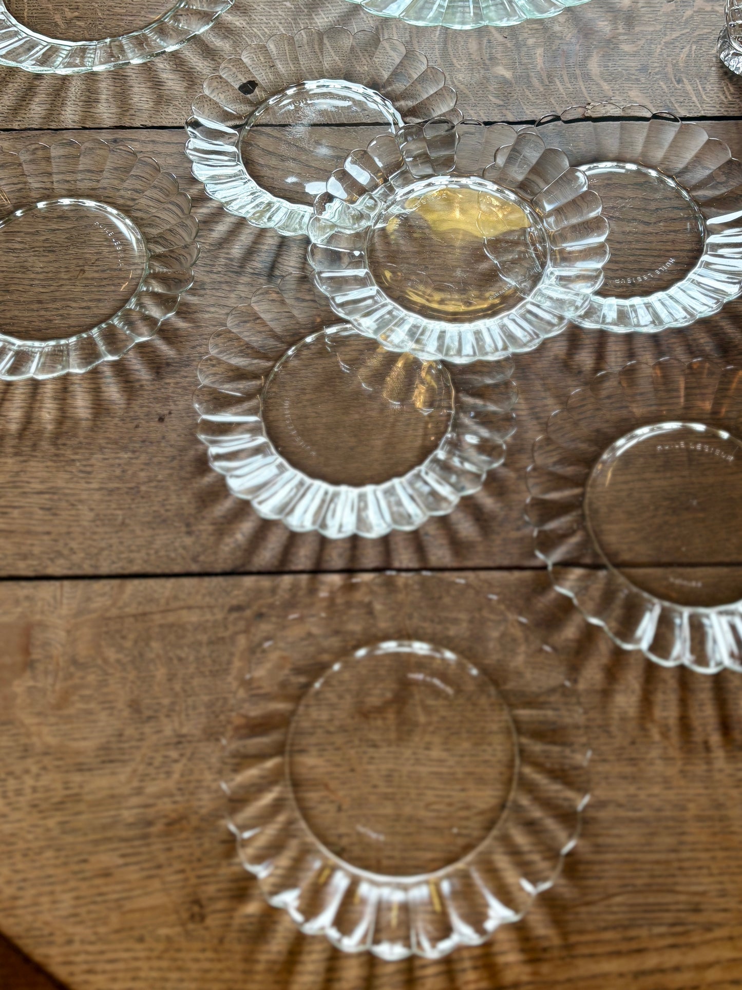 Service à dessert vintage en verre transparent