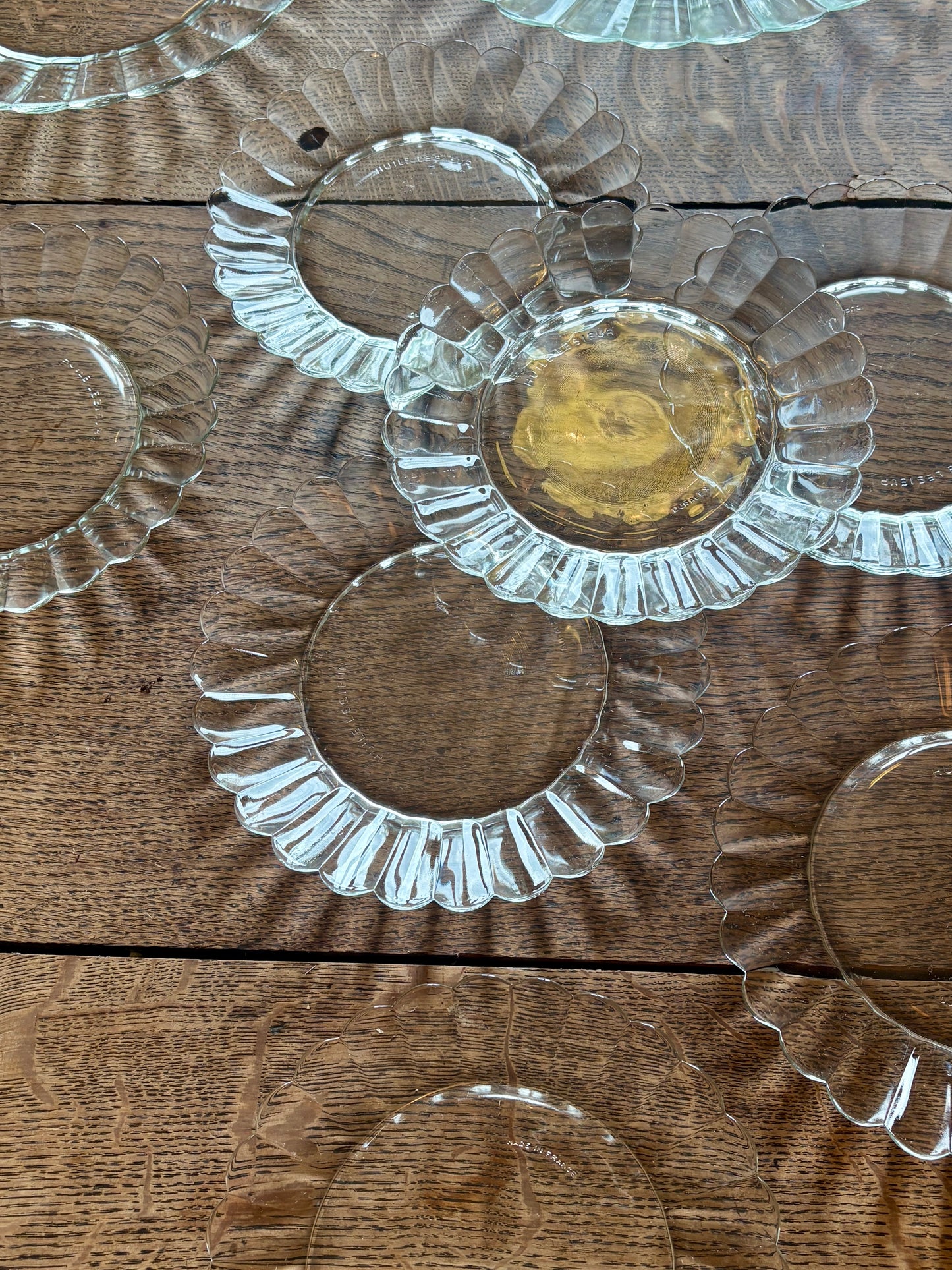 Service à dessert vintage en verre transparent