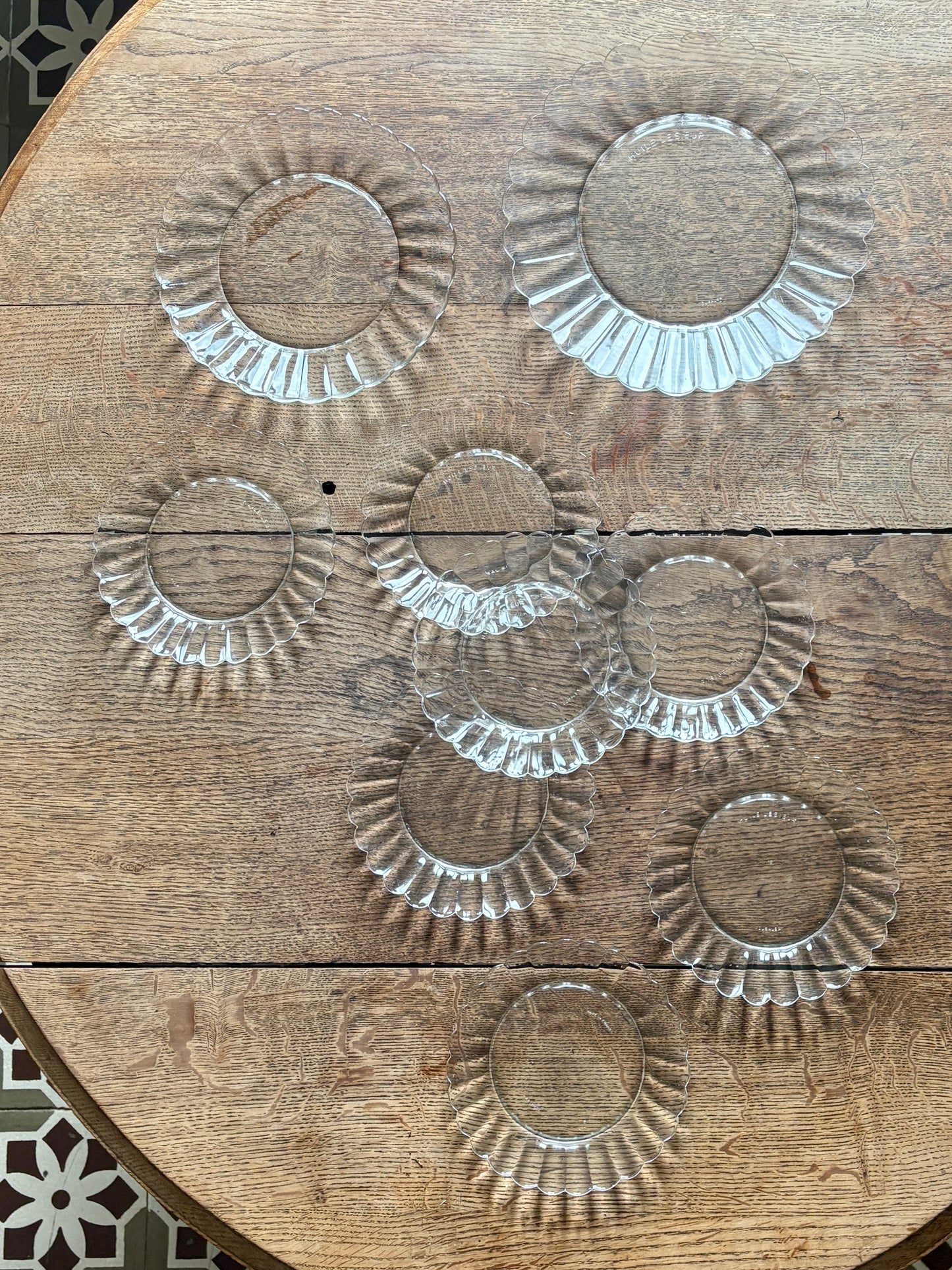 Service à dessert vintage en verre transparent