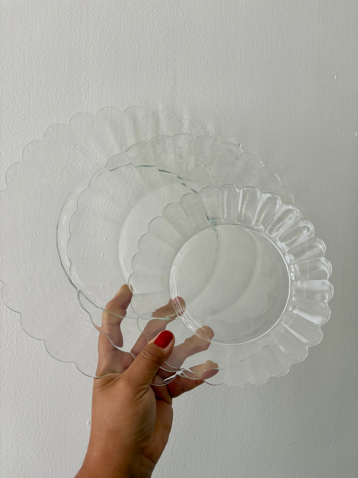 Service à dessert vintage en verre transparent