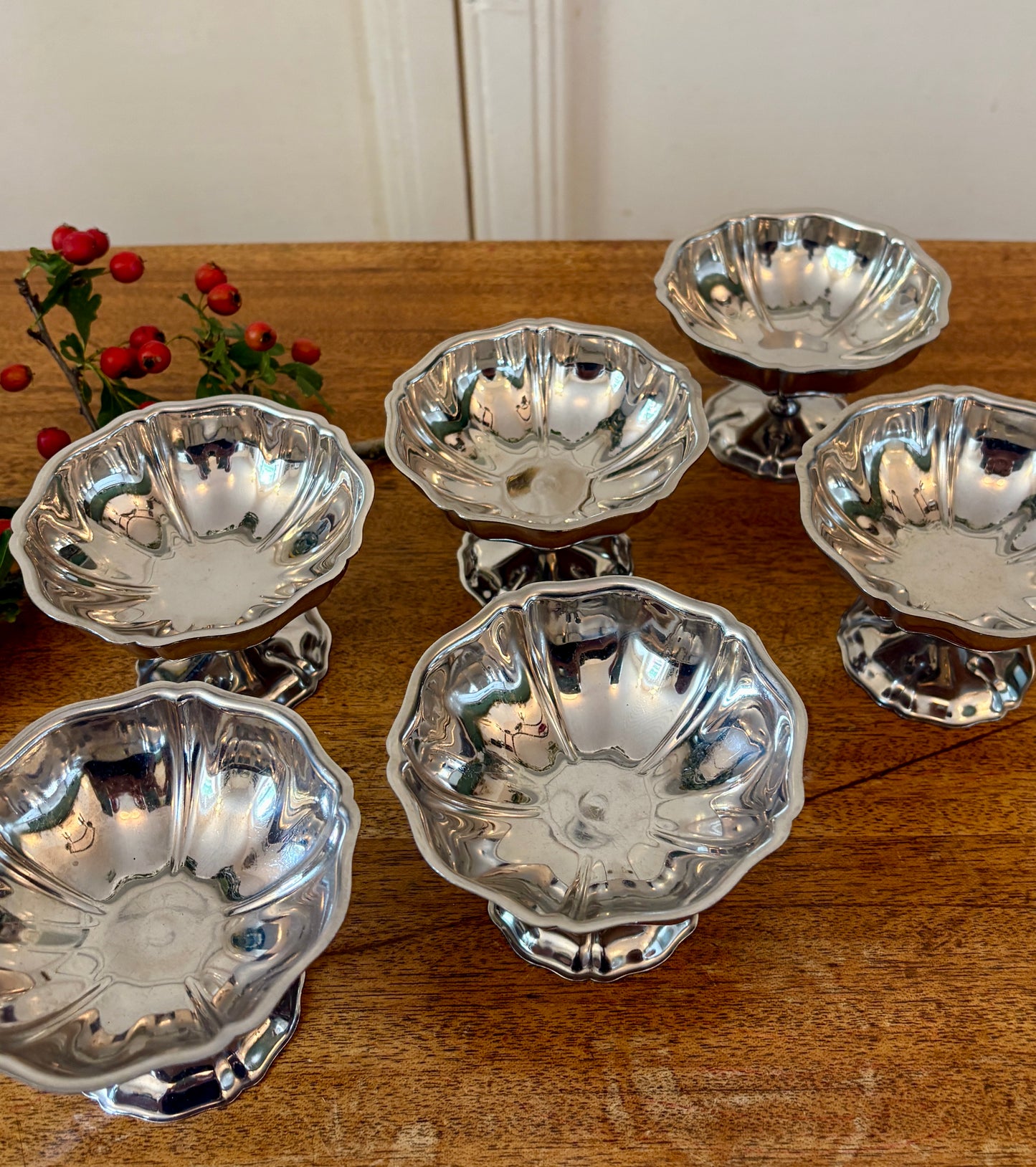Lot de 6 coupes à dessert vintage en inox