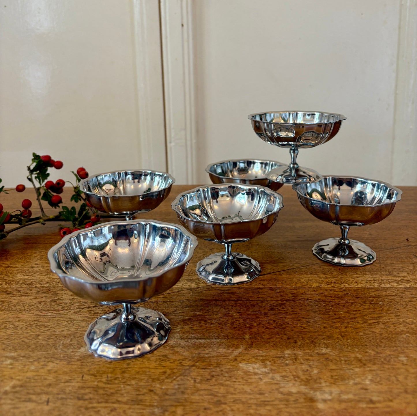 Lot de 6 coupes à dessert vintage en inox
