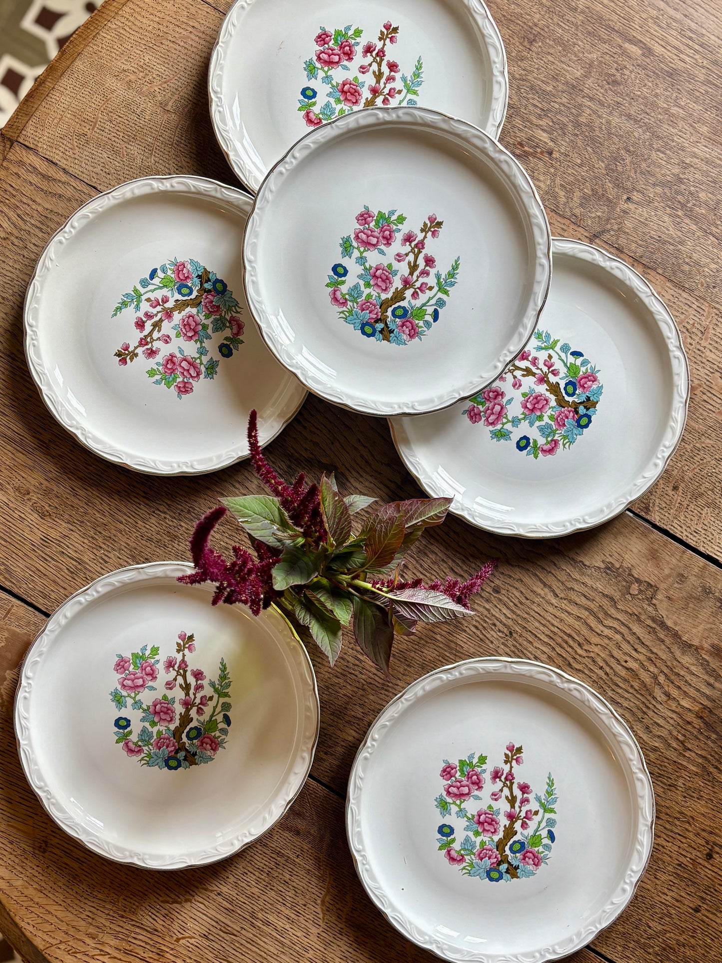 Lot de 6 assiettes plates vintage, modèle "Arbre indien" de Digoin