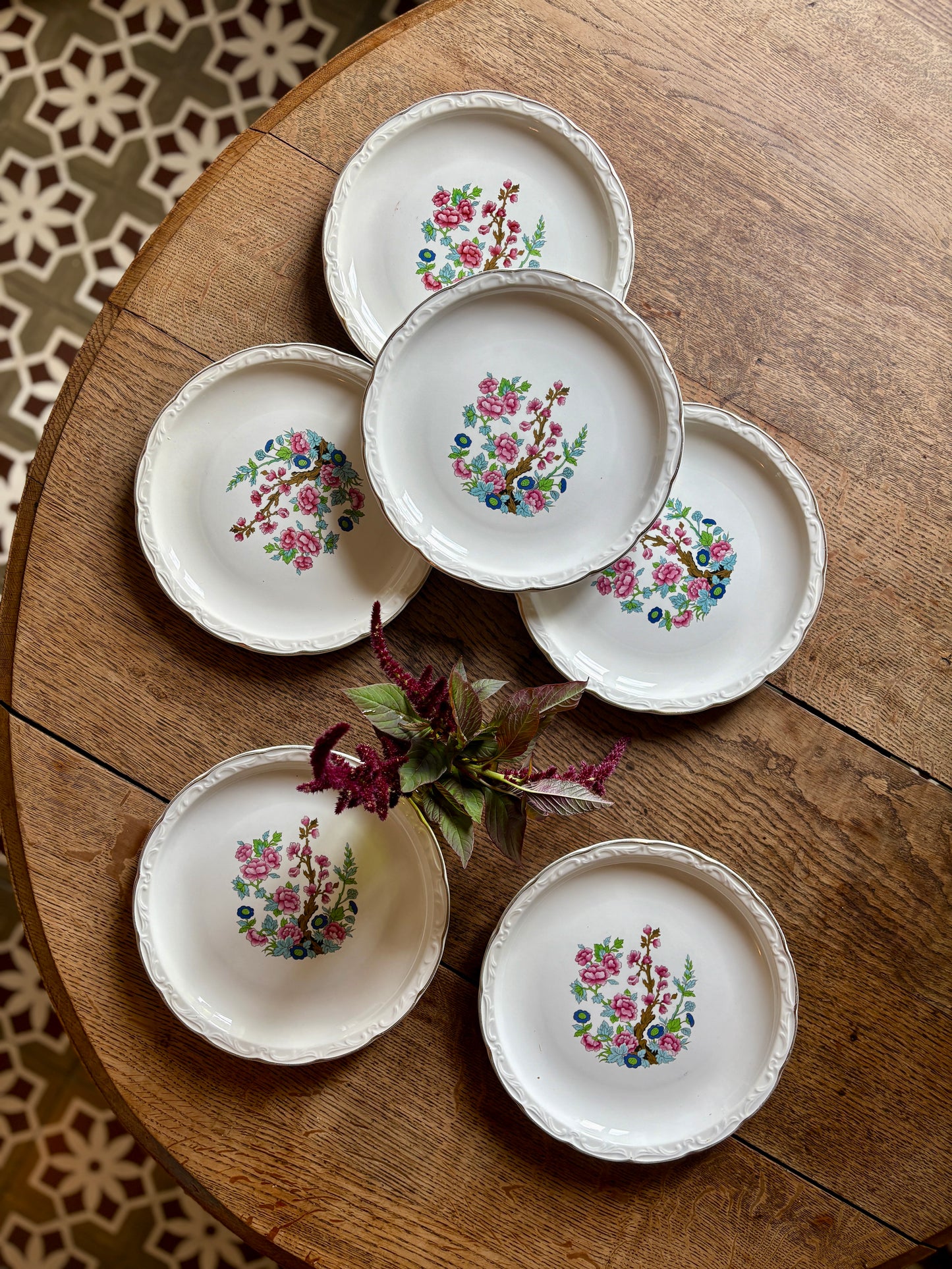 Lot de 6 assiettes plates vintage, modèle "Arbre indien" de Digoin