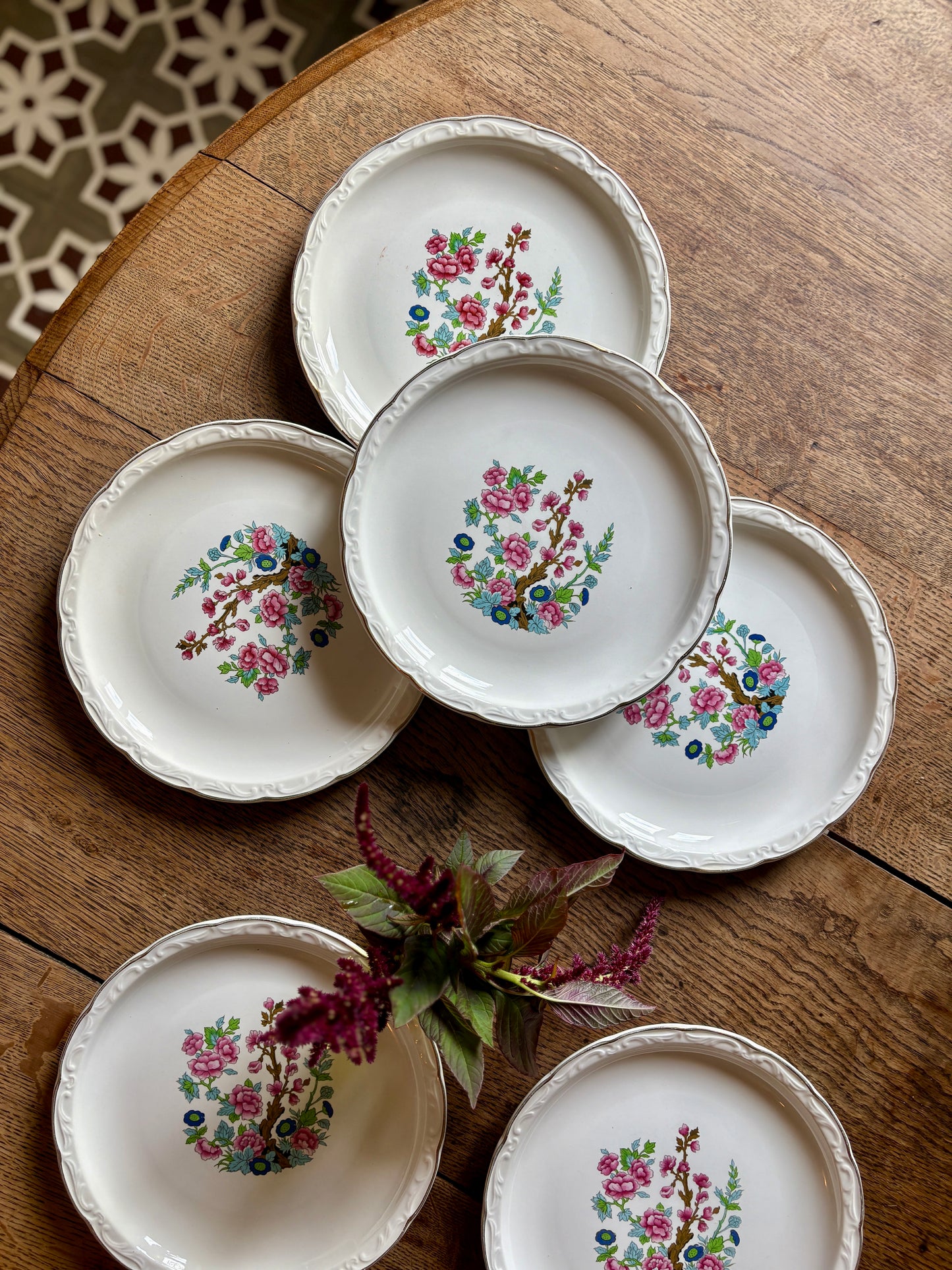 Lot de 6 assiettes plates vintage, modèle "Arbre indien" de Digoin