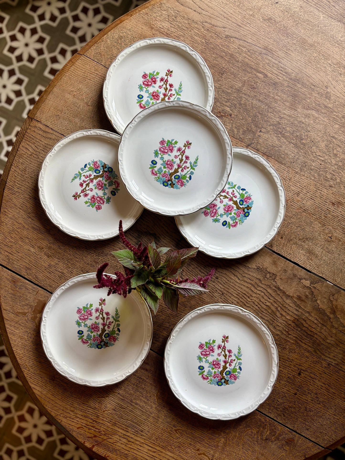 Lot de 6 assiettes plates vintage, modèle "Arbre indien" de Digoin