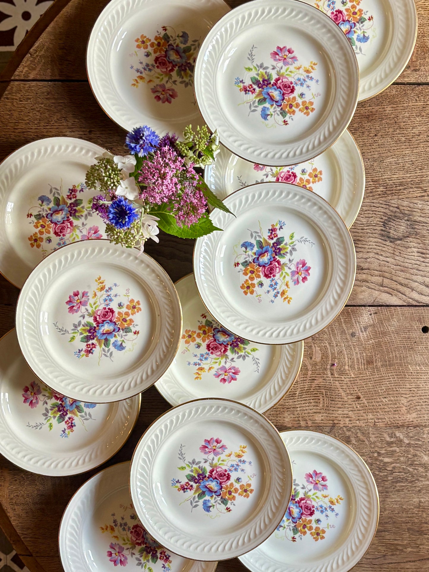 Lot de 12 assiettes plates vintage - Fleurette de Gien