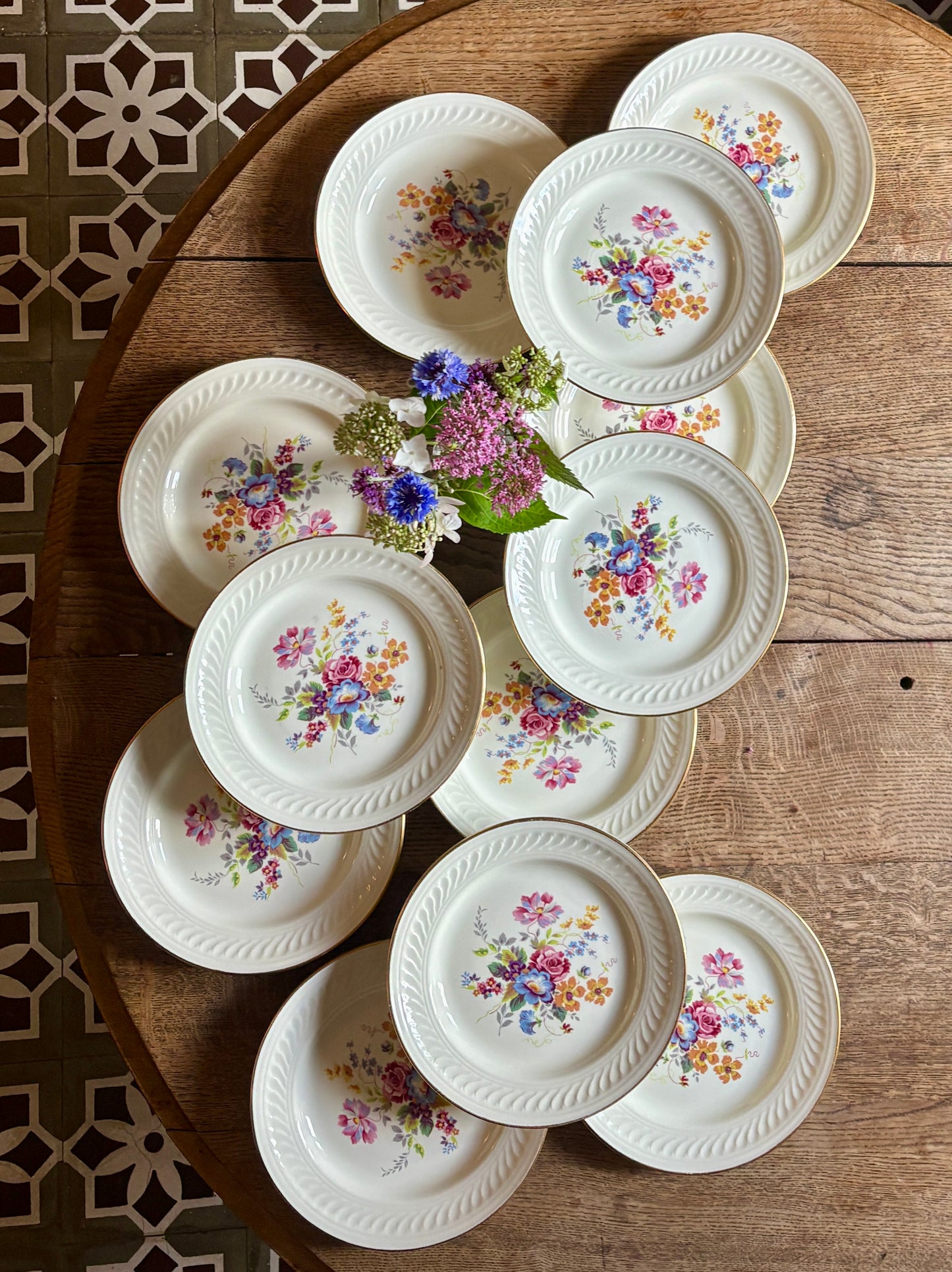 Lot de 12 assiettes plates vintage - Fleurette de Gien