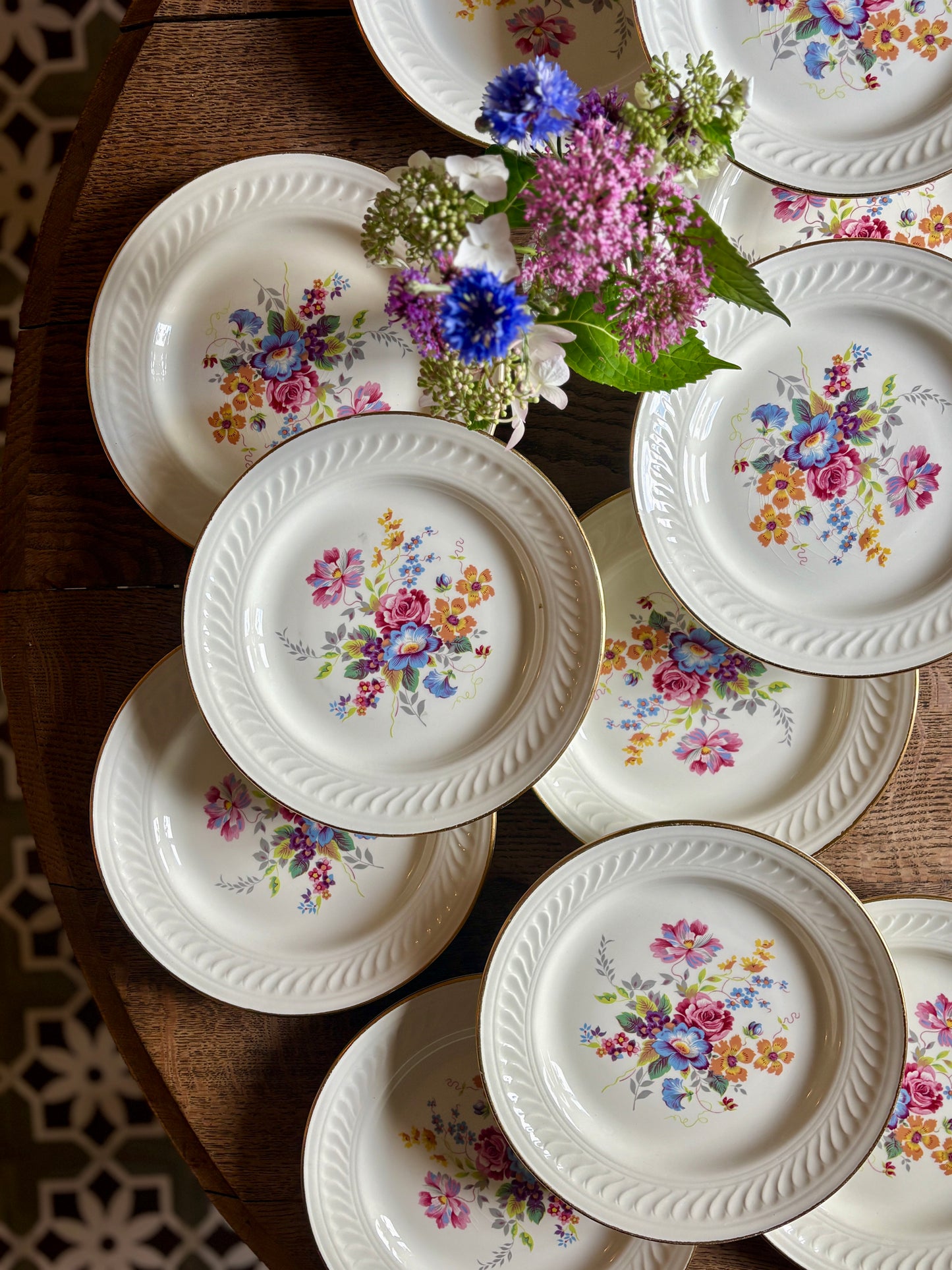 Lot de 12 assiettes plates vintage - Fleurette de Gien
