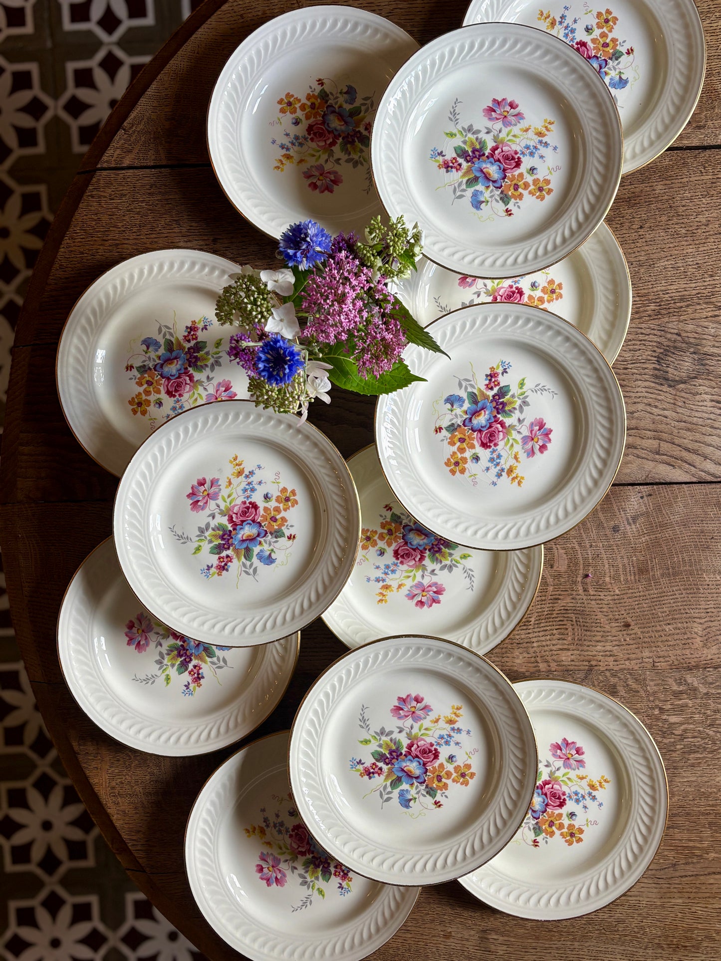 Lot de 12 assiettes plates vintage - Fleurette de Gien