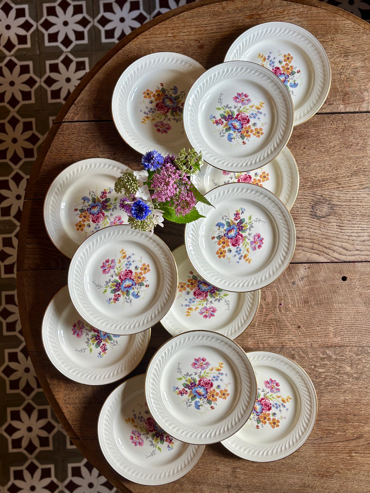 Lot de 12 assiettes plates vintage - Fleurette de Gien