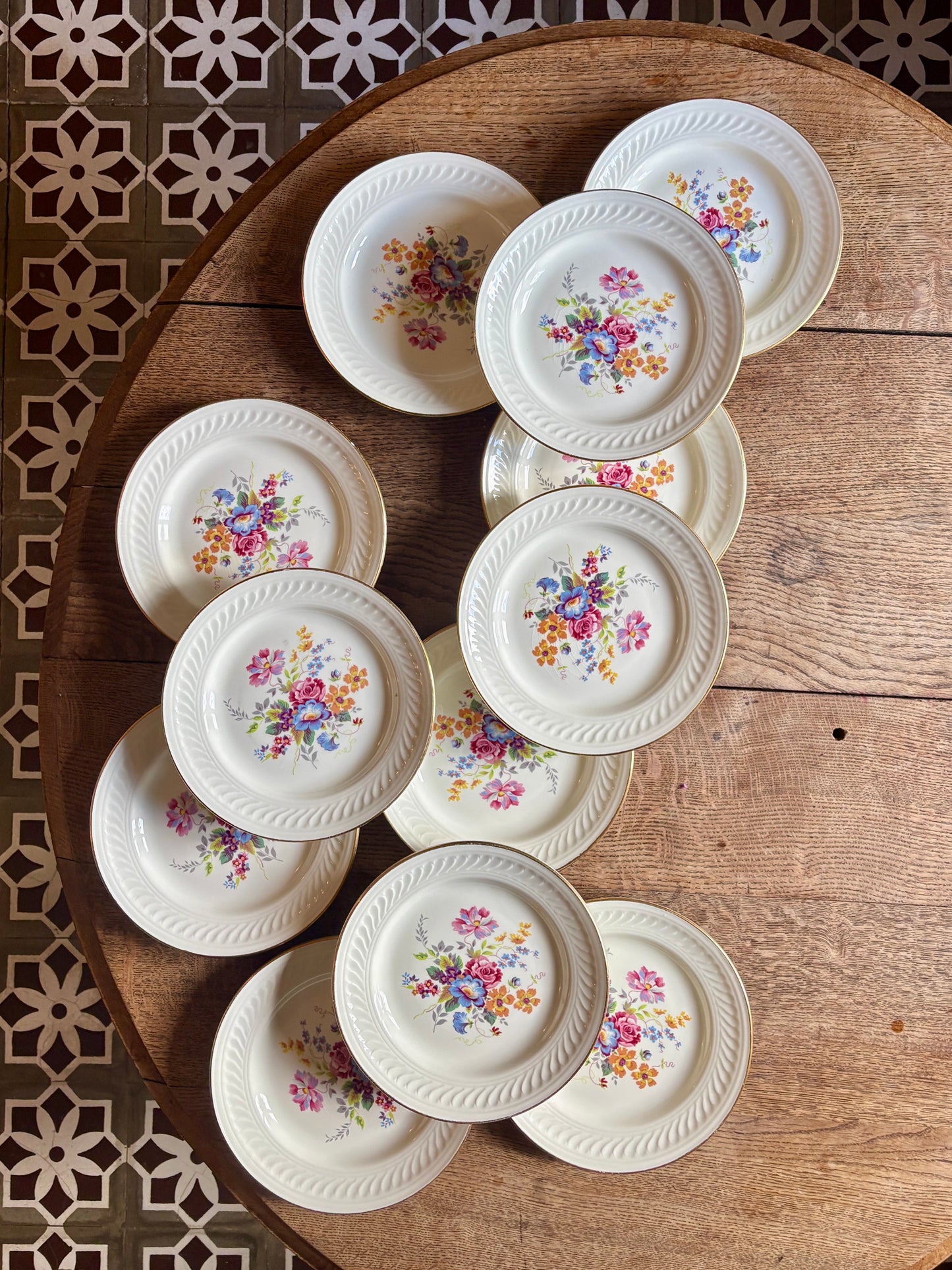 Lot de 12 assiettes plates vintage - Fleurette de Gien