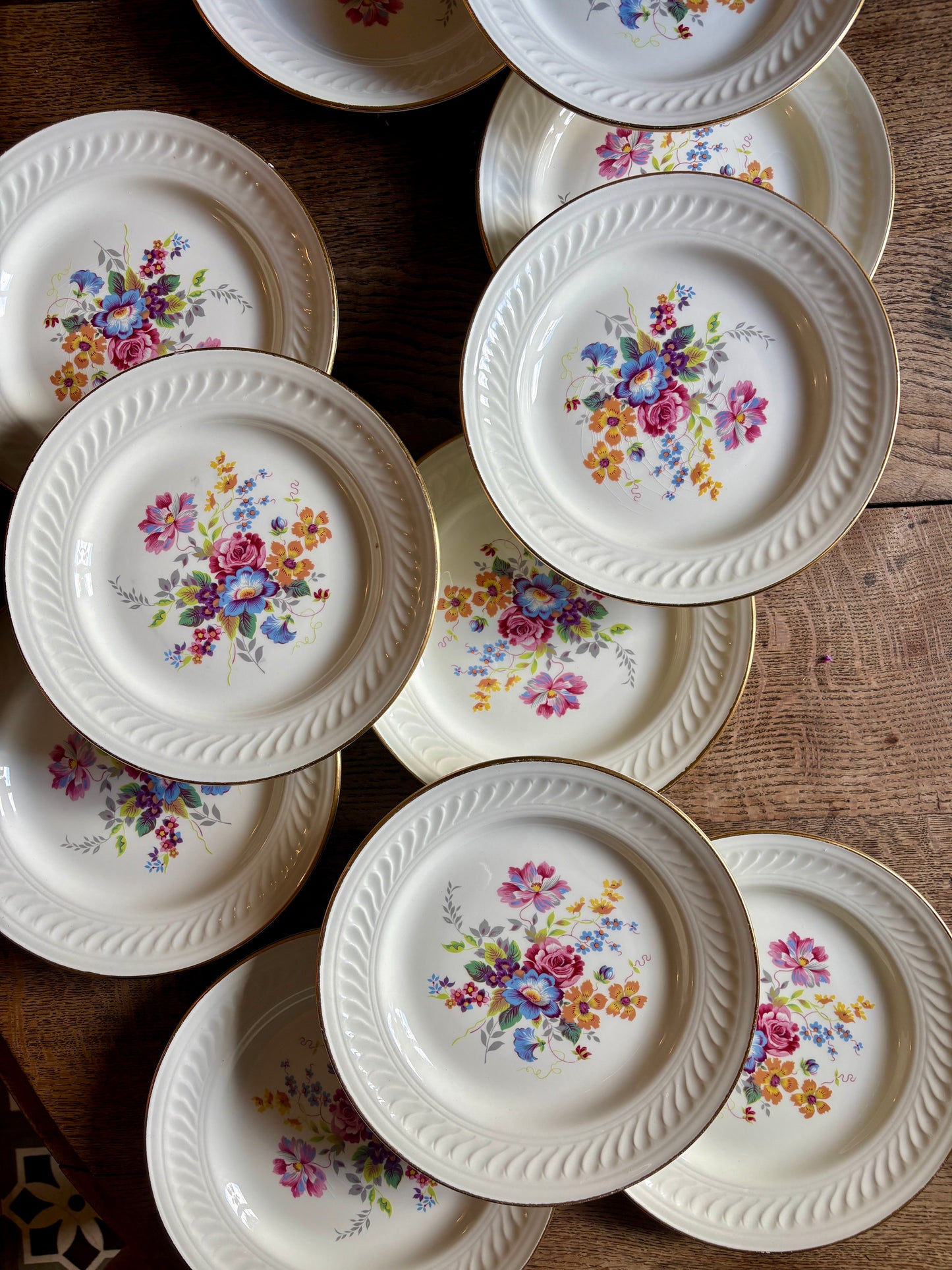 Lot de 12 assiettes plates vintage - Fleurette de Gien