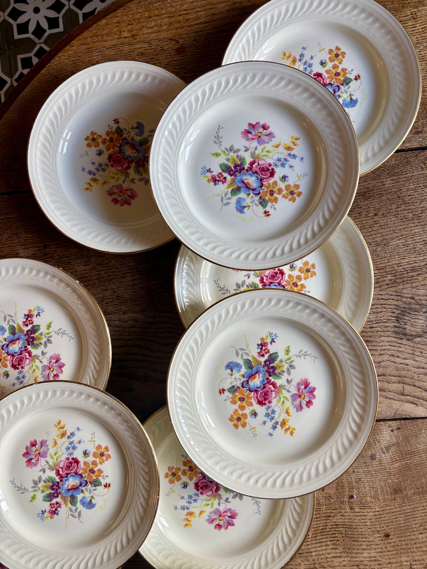 Lot de 12 assiettes plates vintage - Fleurette de Gien
