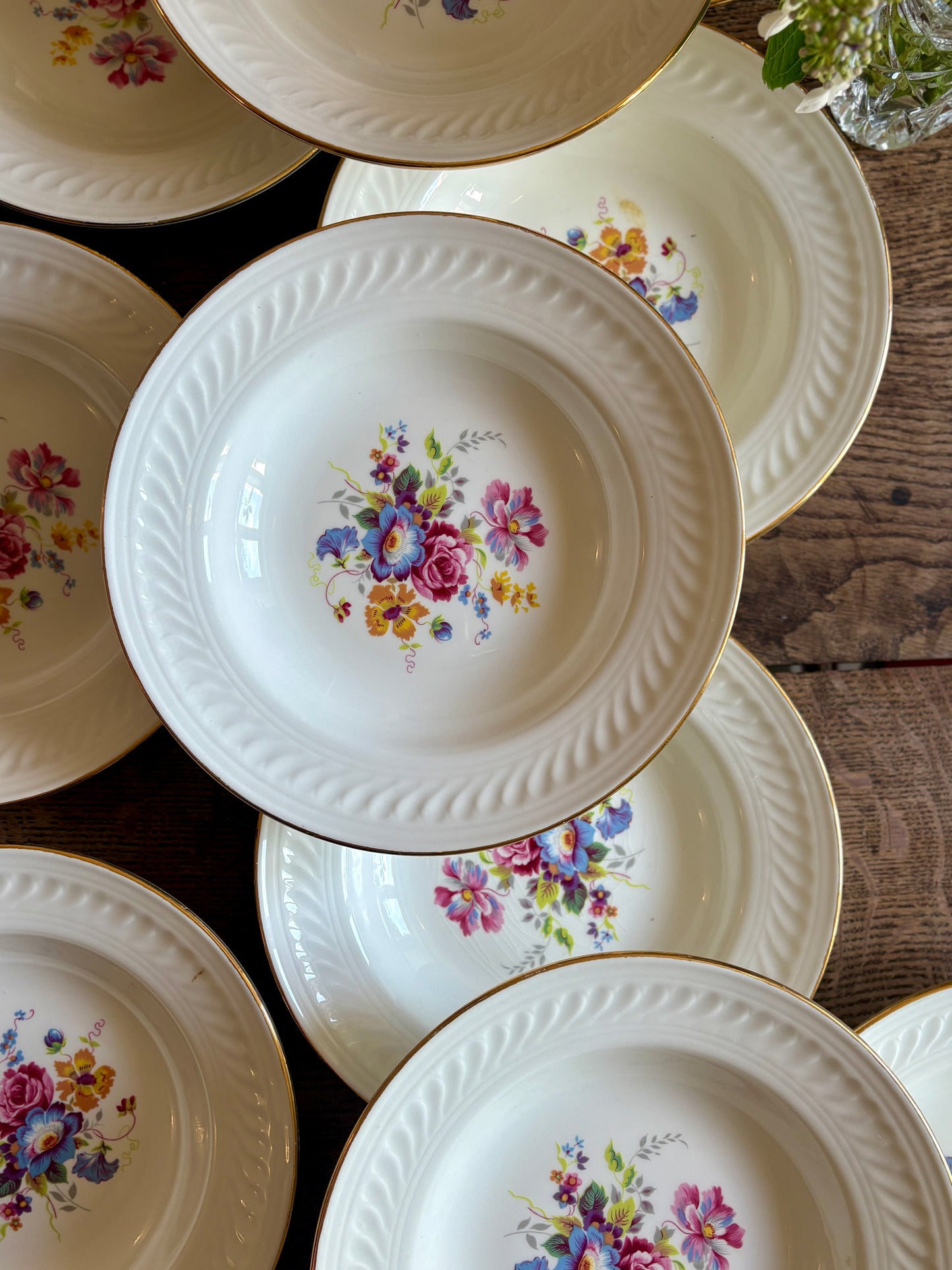 Lot de 11 assiettes creuses vintage - Modèle fleurette de Gien