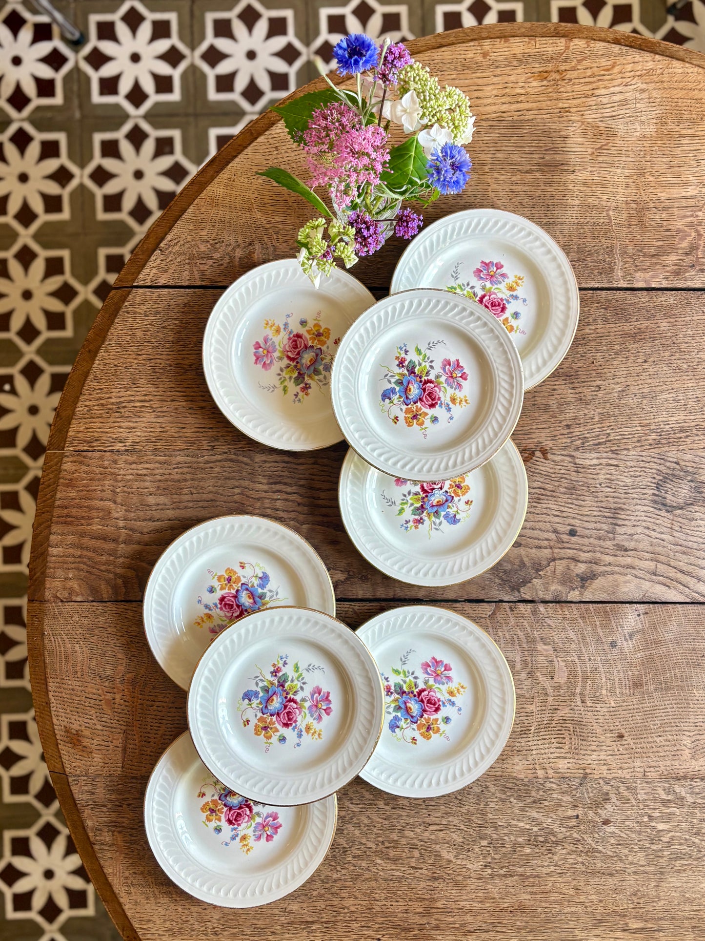 Lot de 8 assiettes à dessert vintage - Fleurette de Gien