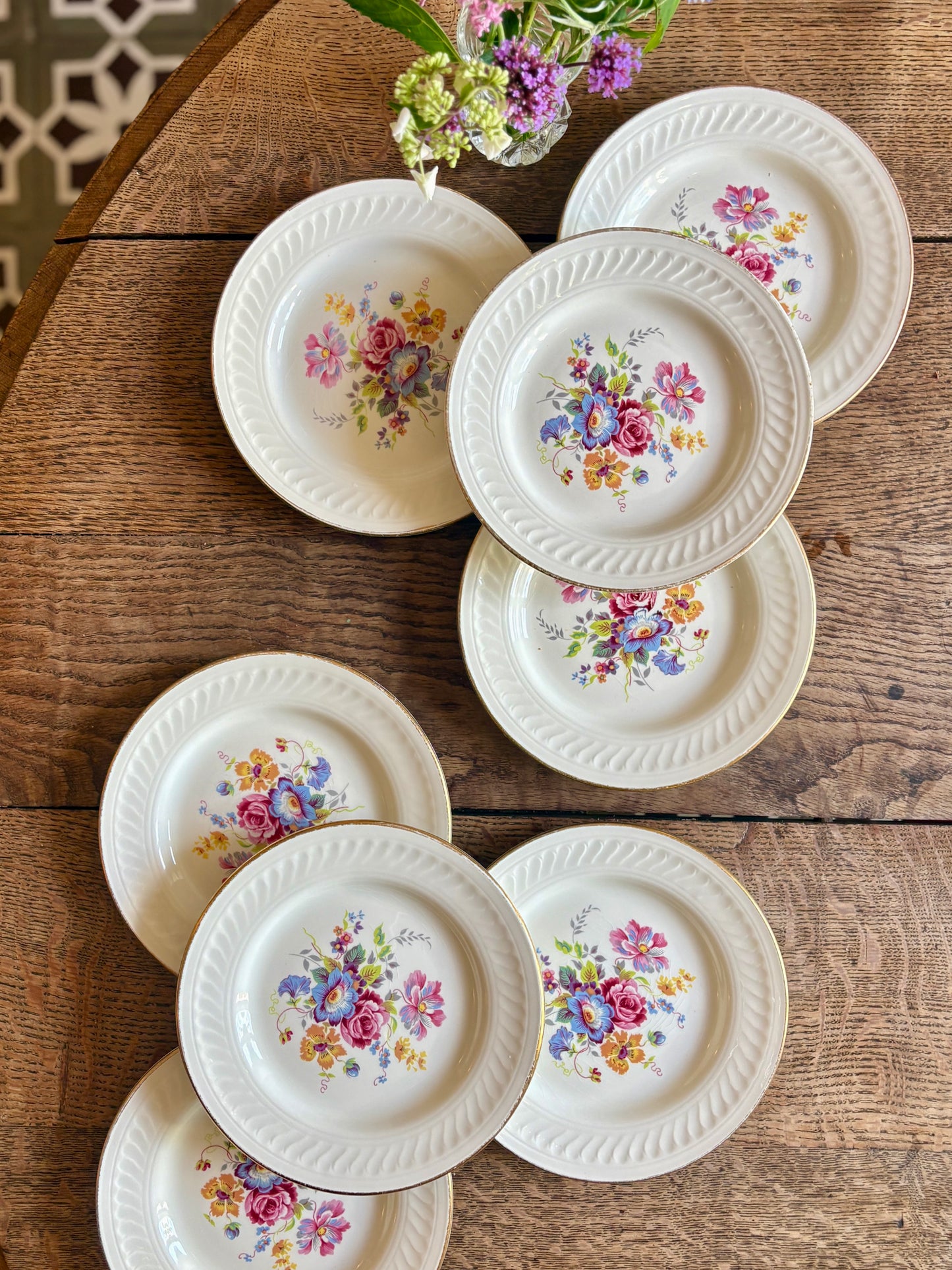 Lot de 8 assiettes à dessert vintage - Fleurette de Gien