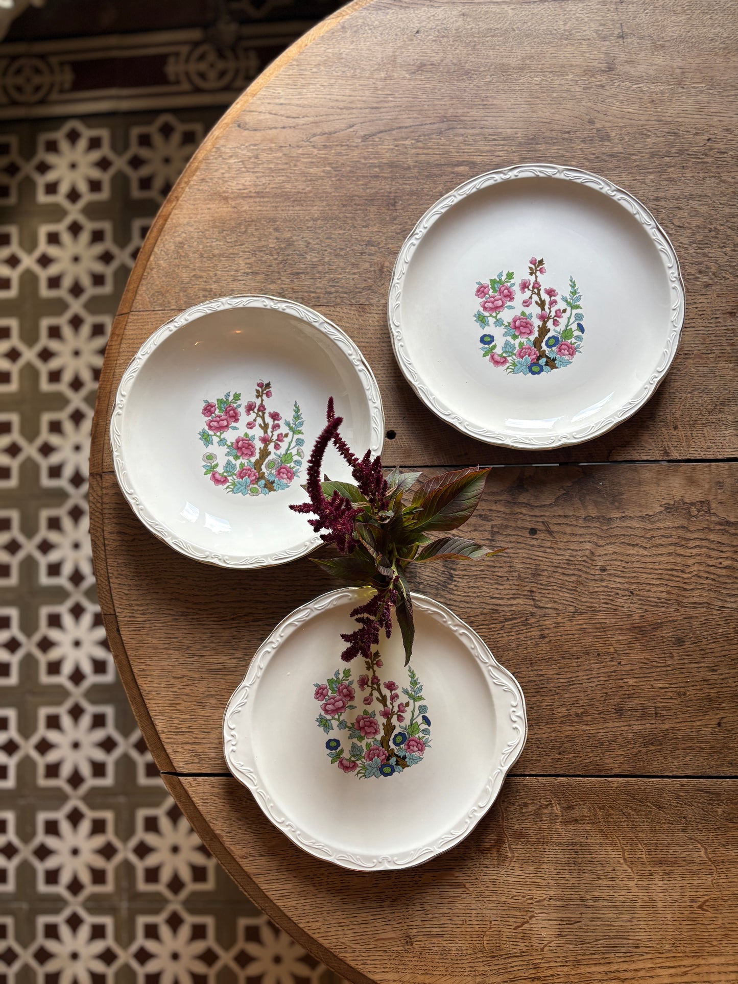 Lot de 3 plats vintage, modèle "Arbre indien" de Digoin