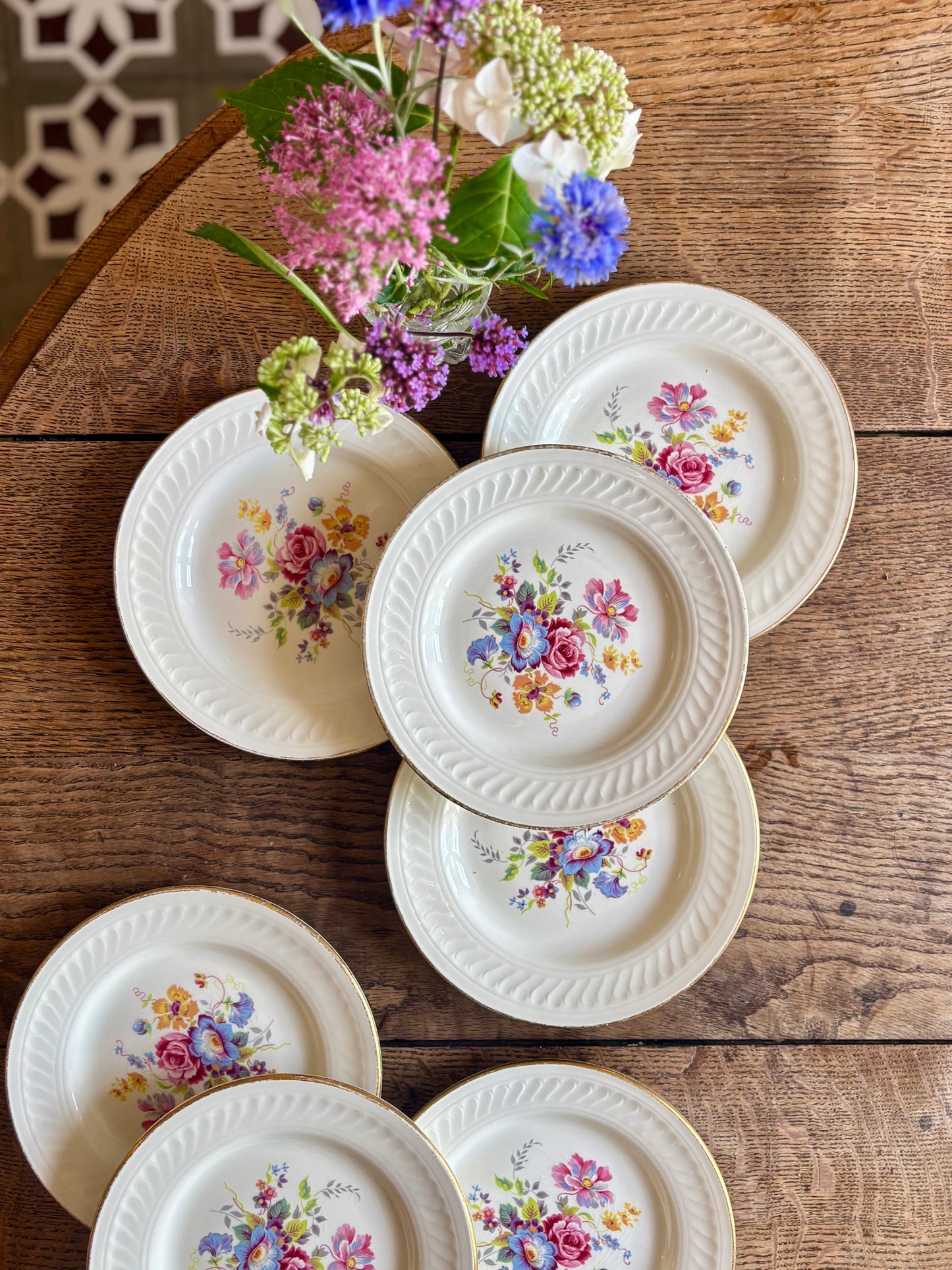 Lot de 8 assiettes à dessert vintage - Fleurette de Gien