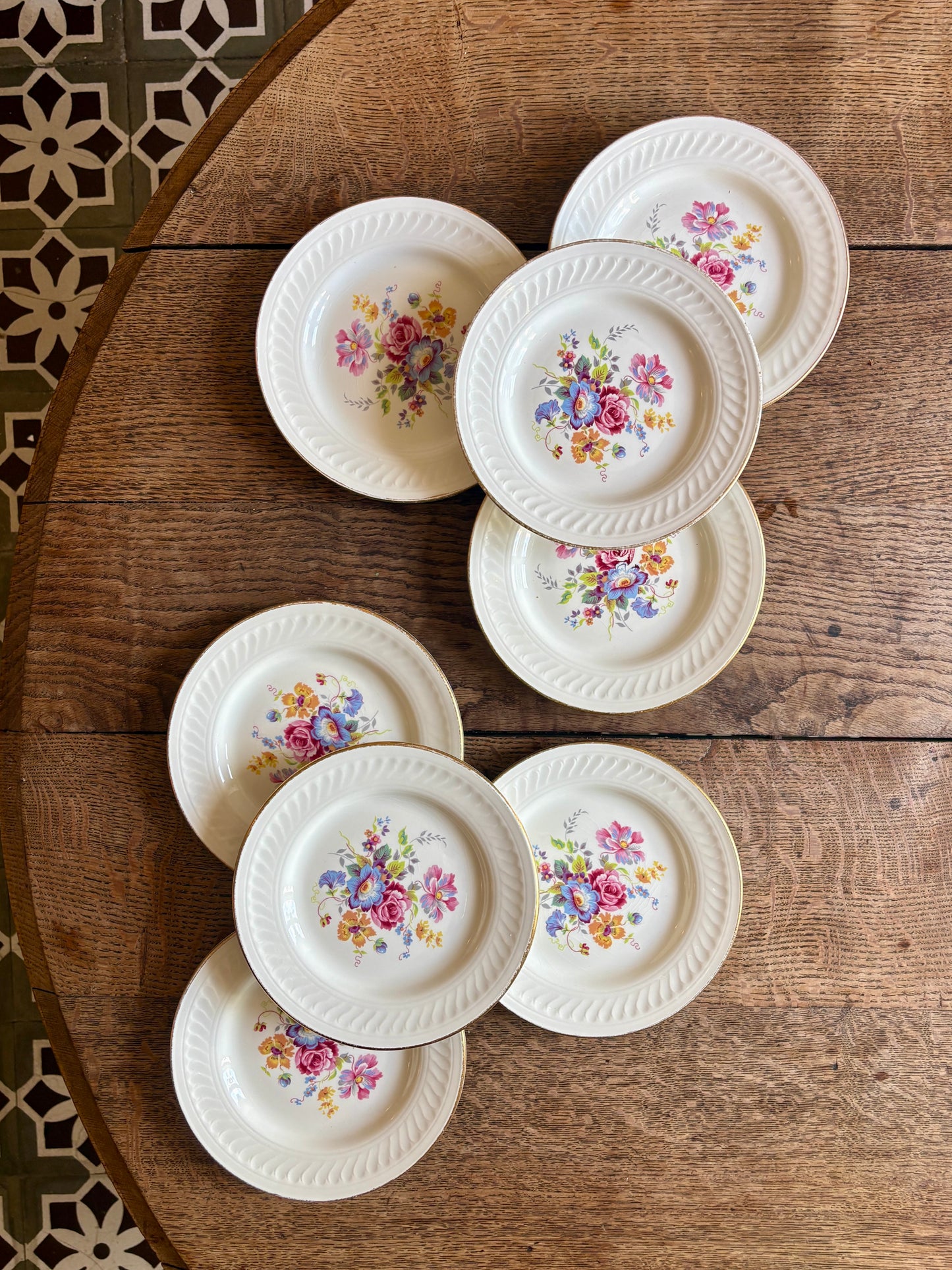 Lot de 8 assiettes à dessert vintage - Fleurette de Gien