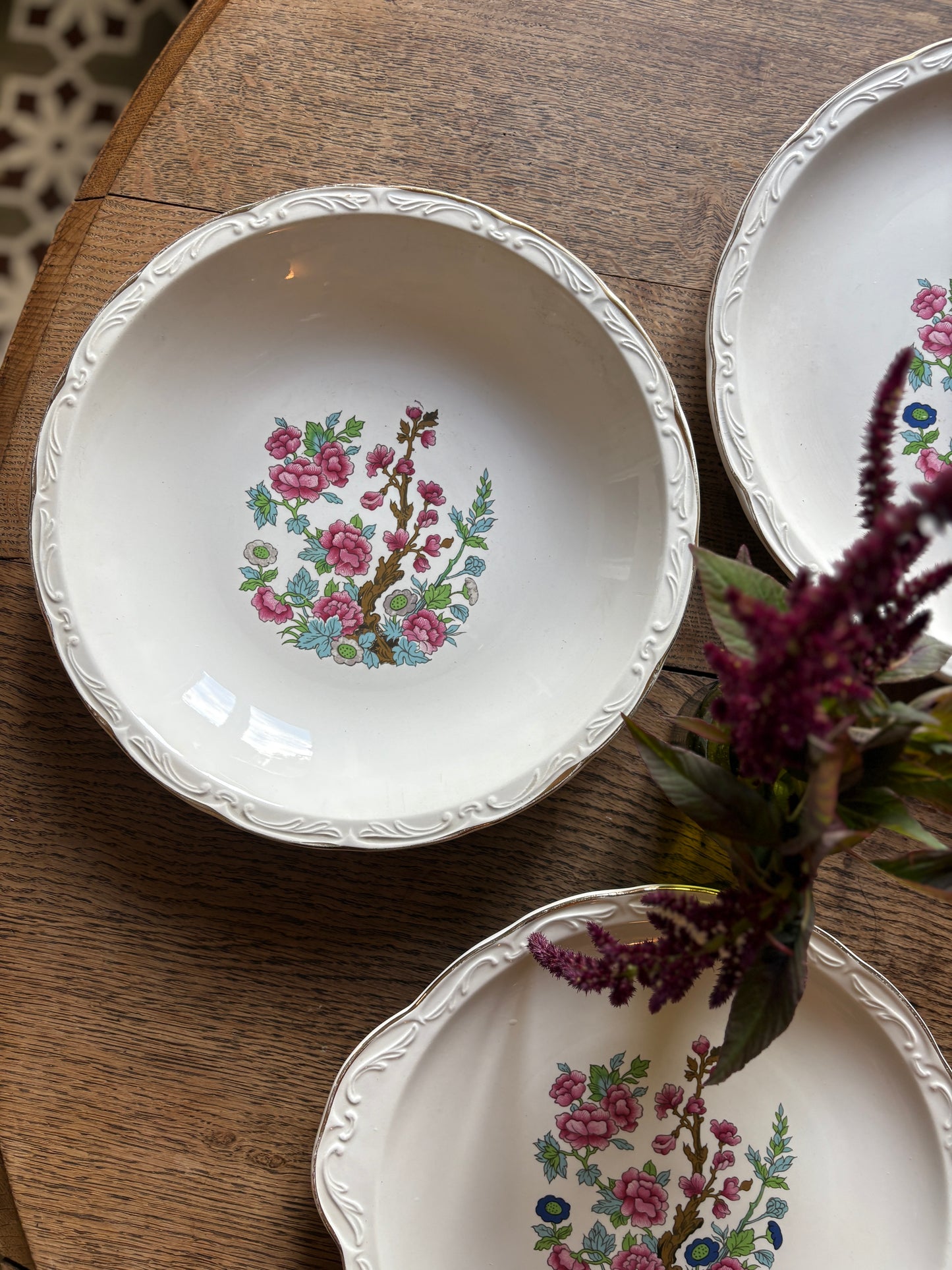 Lot de 3 plats vintage, modèle "Arbre indien" de Digoin