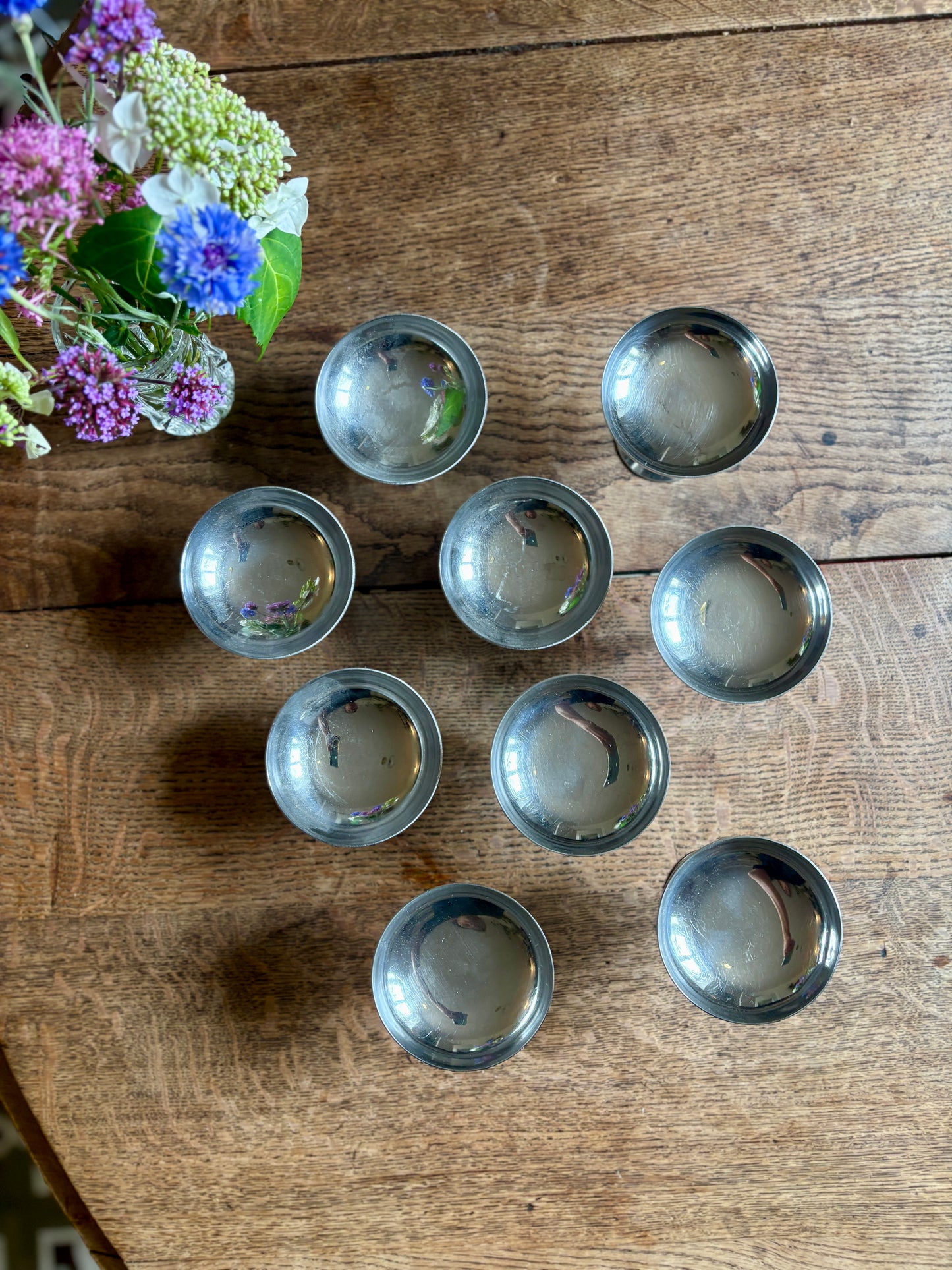 Lot de 9 coupes à dessert vintage en inox argenté