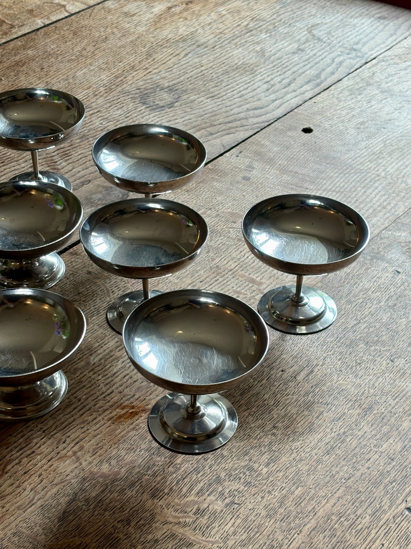 Lot de 9 coupes à dessert vintage en inox argenté
