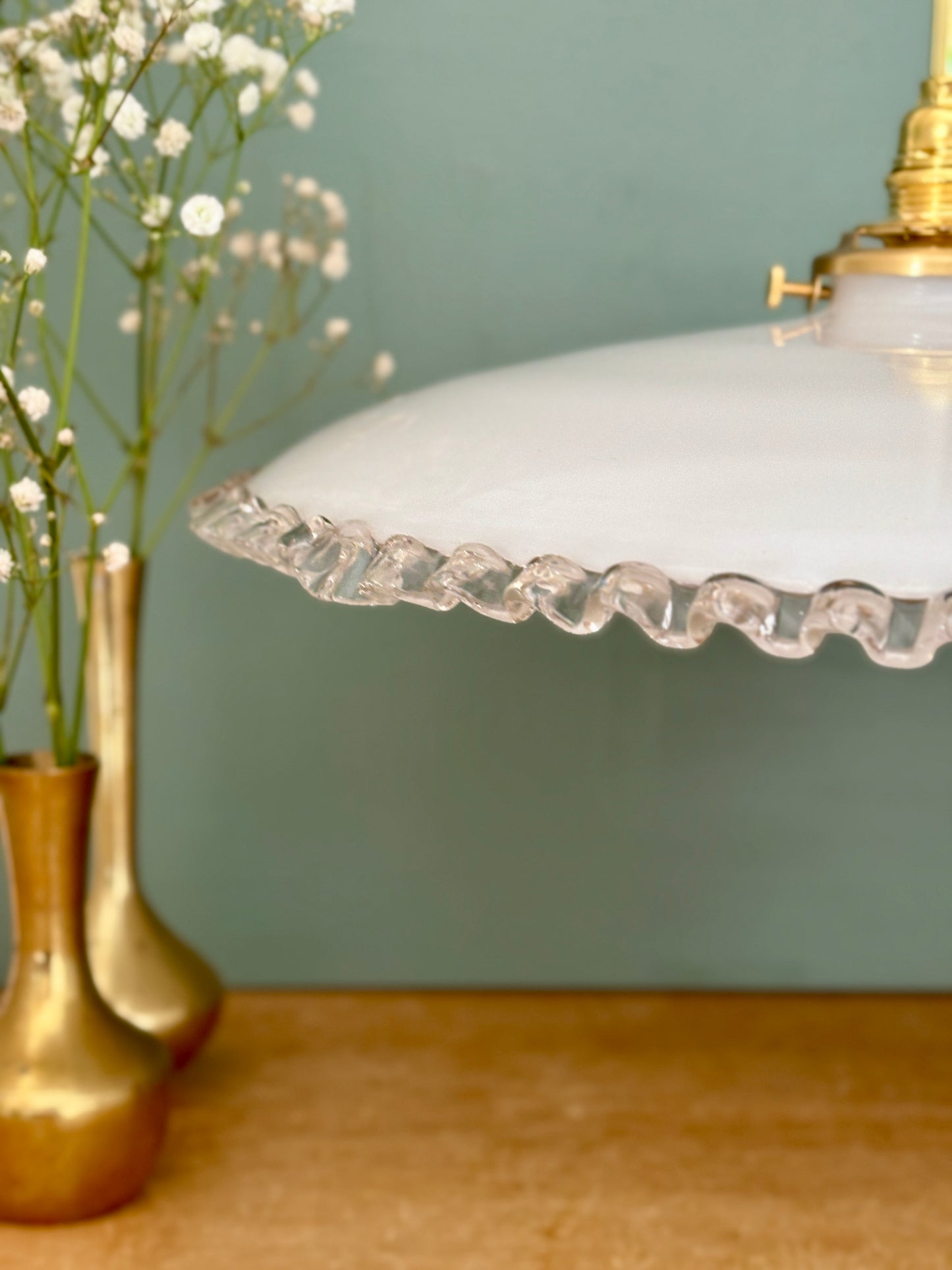 Suspension abat-jour vintage en opaline XXL