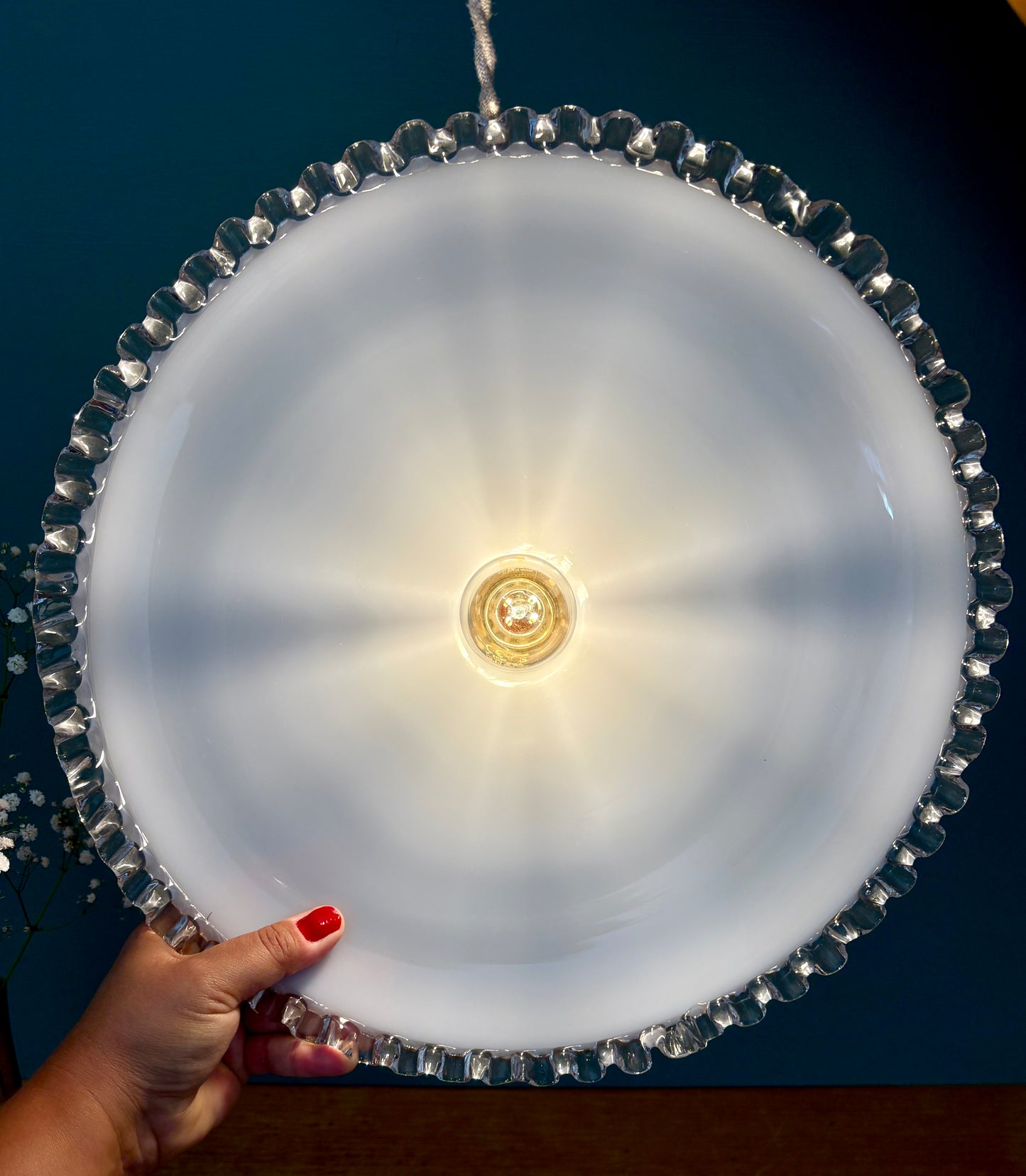 Suspension abat-jour vintage en opaline XXL