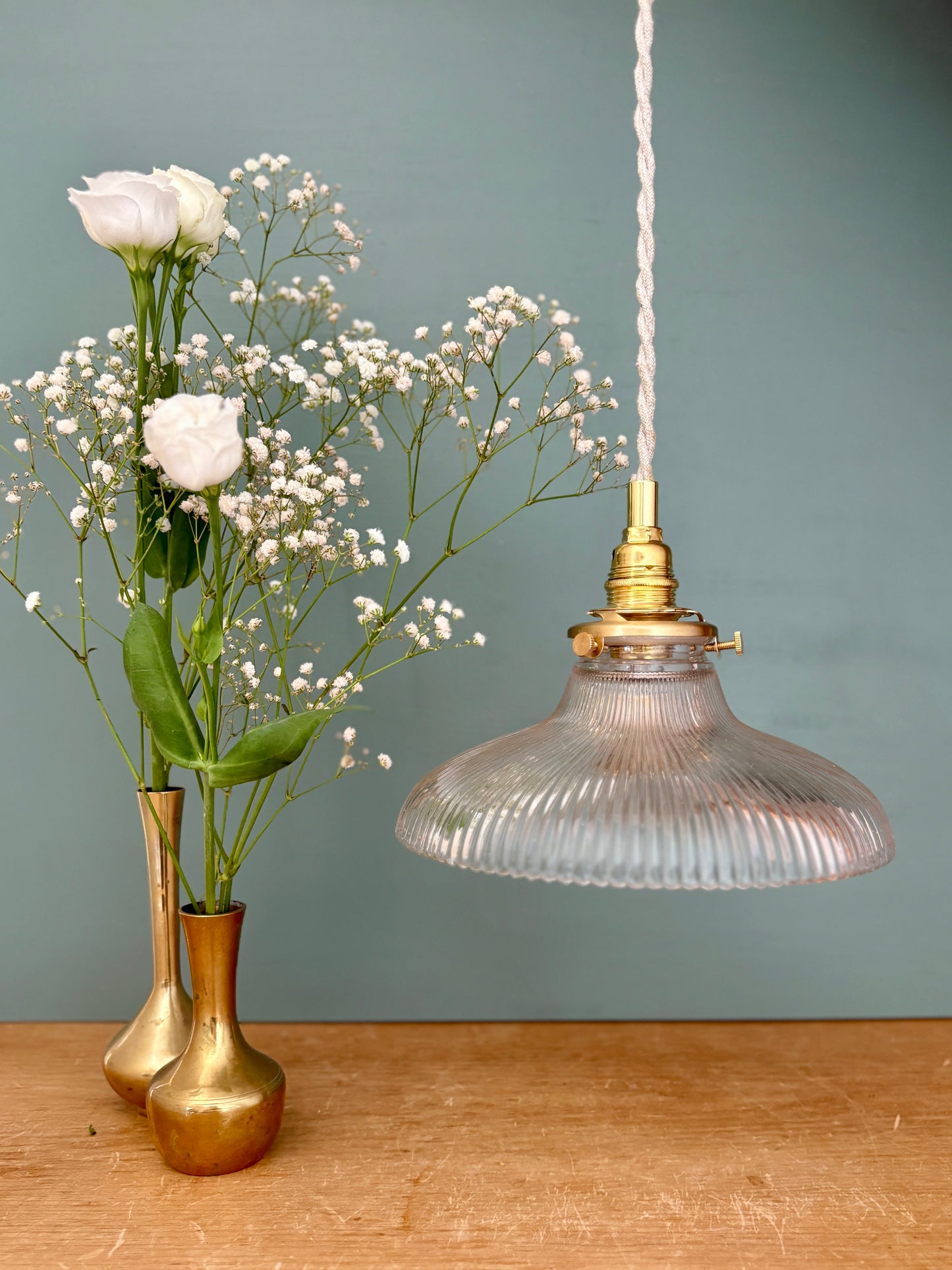 Suspension abat-jour vintage en verre holophane
