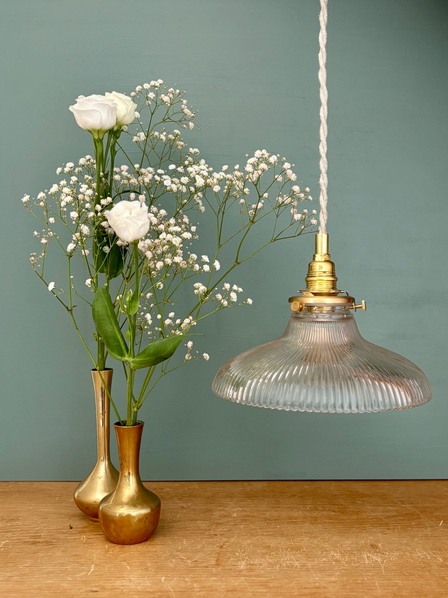 Suspension abat-jour vintage en verre holophane