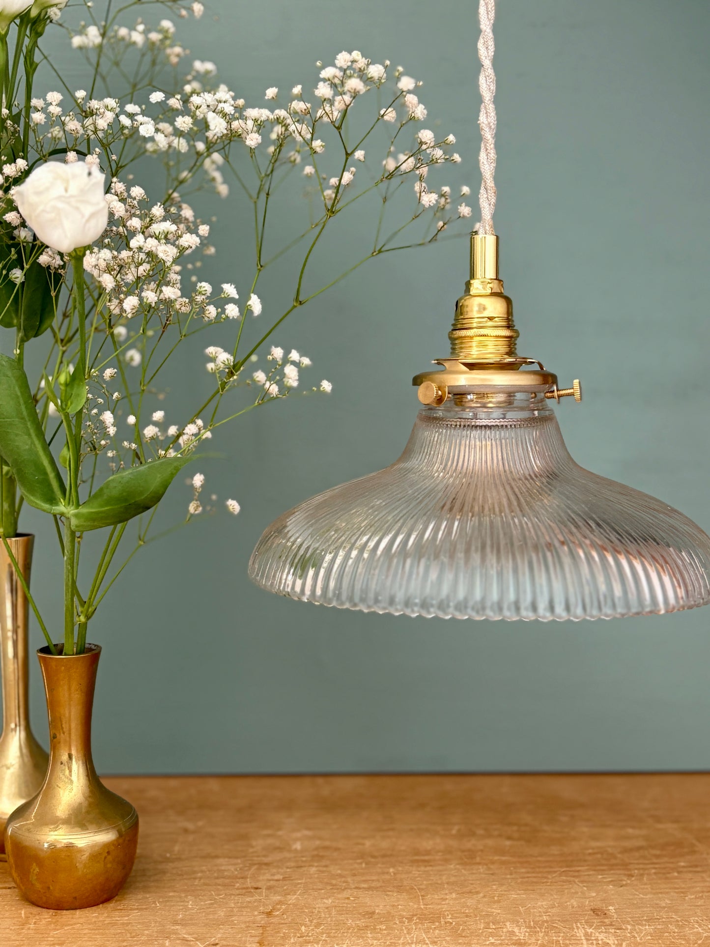 Suspension abat-jour vintage en verre holophane